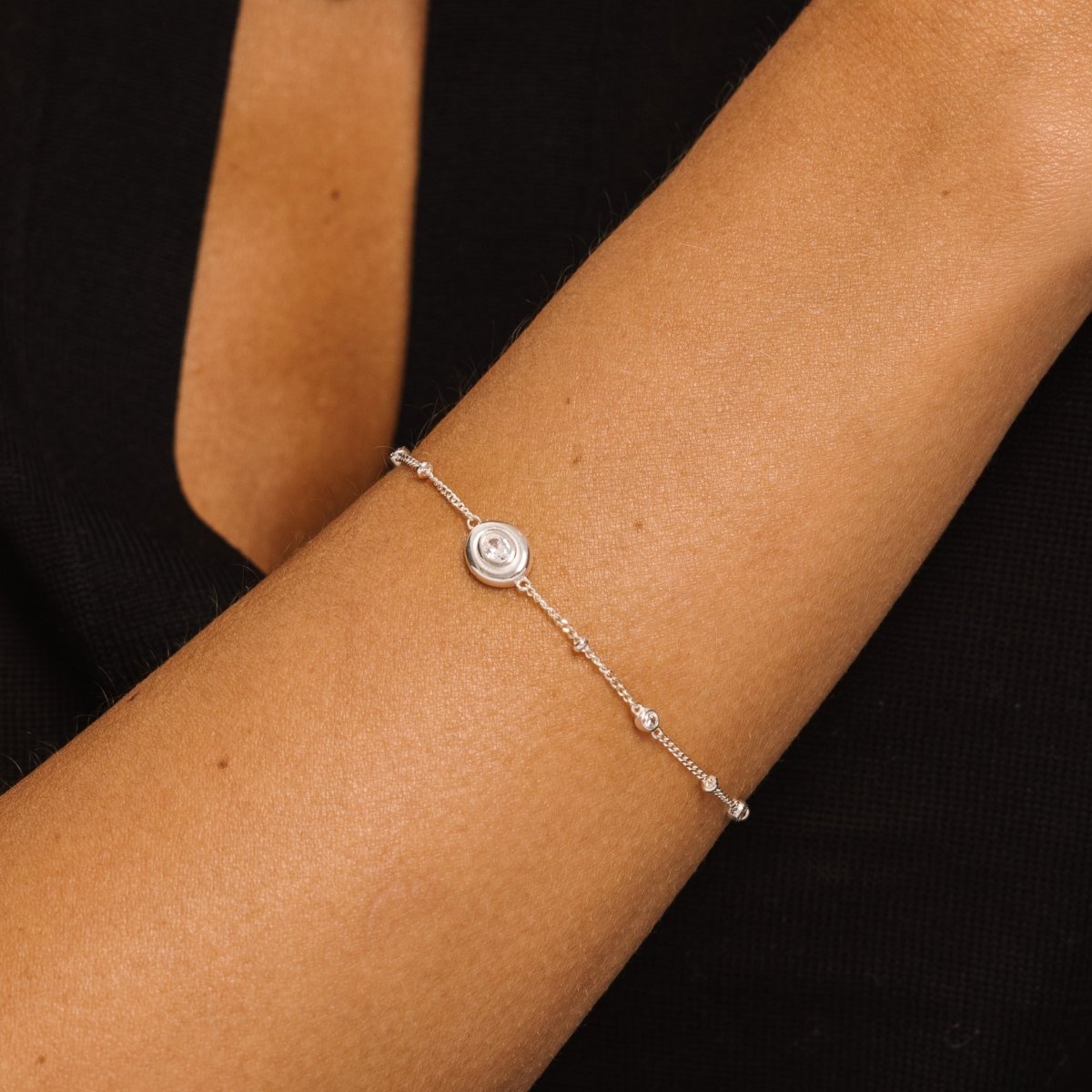 Beaded Cubic Zirconia Silver Bracelet - Lulu B London - Timeless Jewellery