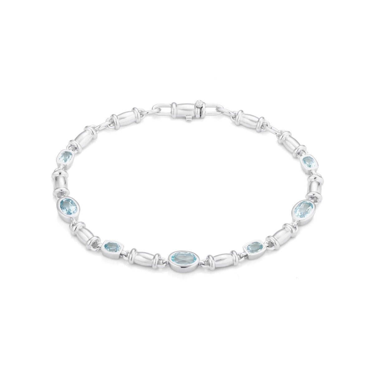 Blue Topaz Gemstone Chain Silver Bracelet - Lulu B London - Timeless Jewellery