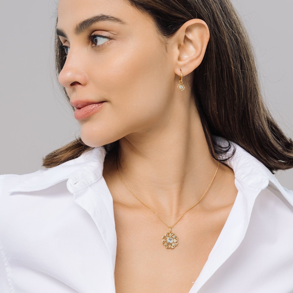 Blue Topaz Gemstone Flower Gold Necklace - Lulu B London - Timeless Jewellery