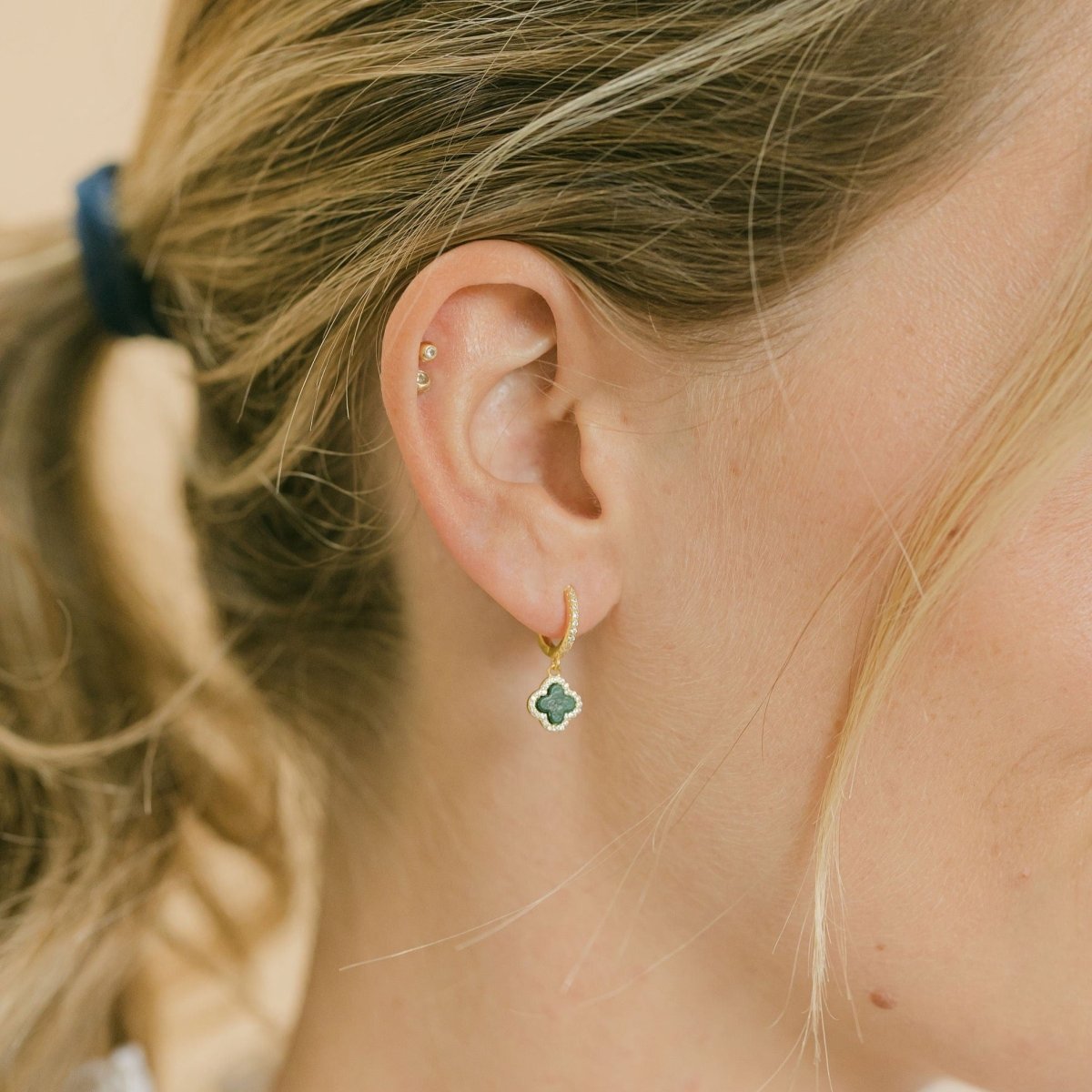 Clover Hoops with Malachite and Cubic Zirconia (Silver) - Lulu B Jewellery