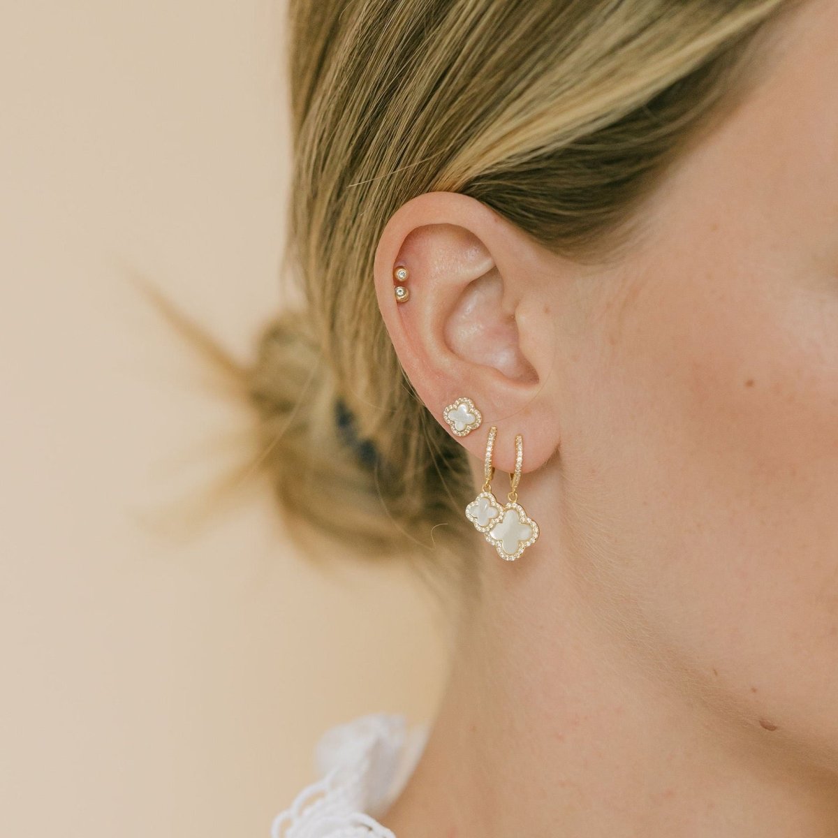 Clover Hoops with Mother of Pearl (Silver)(Large) - Lulu B Jewellery