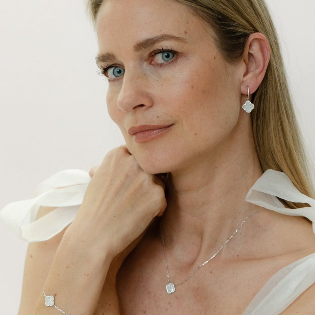 Clover Hoops with Mother of Pearl (Silver)(Large) - Lulu B Jewellery