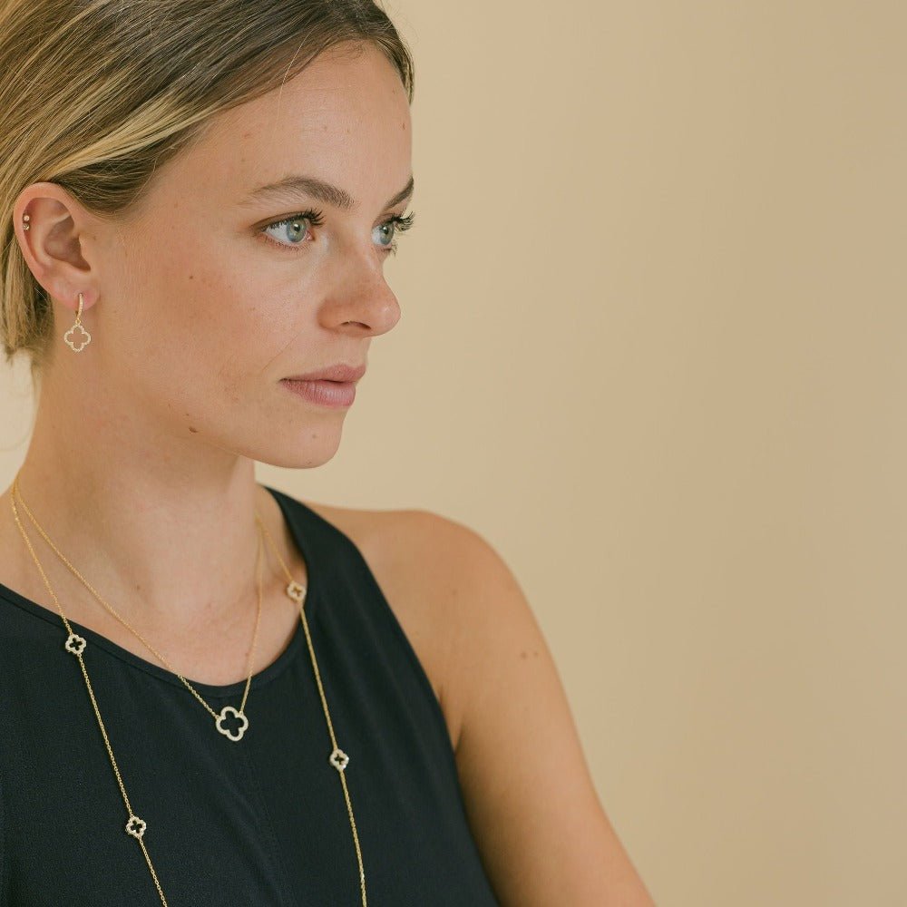 Clover Necklace with Cubic Zirconia (Gold) - Lulu B Jewellery