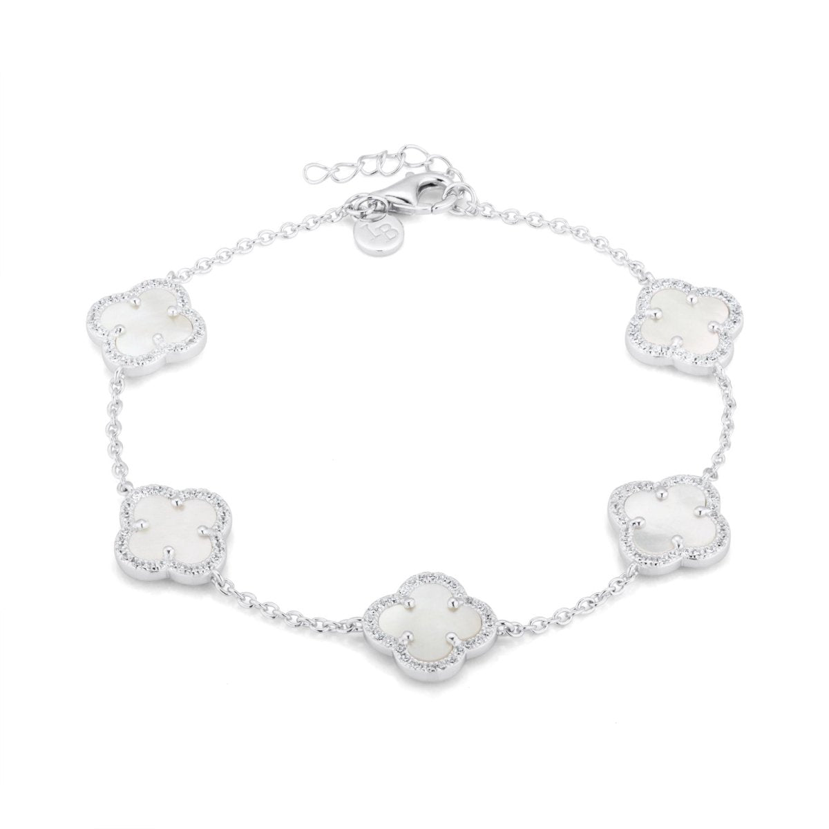 Clover Silver Bracelet (5 Piece) with Mother of Pearl and Cubic Zirconia - Lulu B Jewellery
