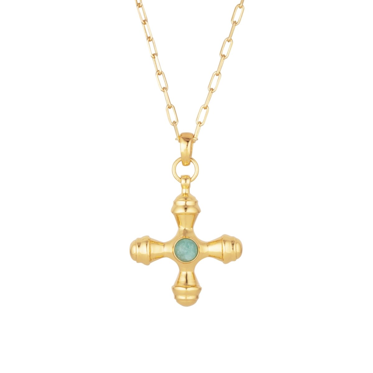 Cross Amazonite Gold Long Necklace - Lulu B London - Timeless Jewellery
