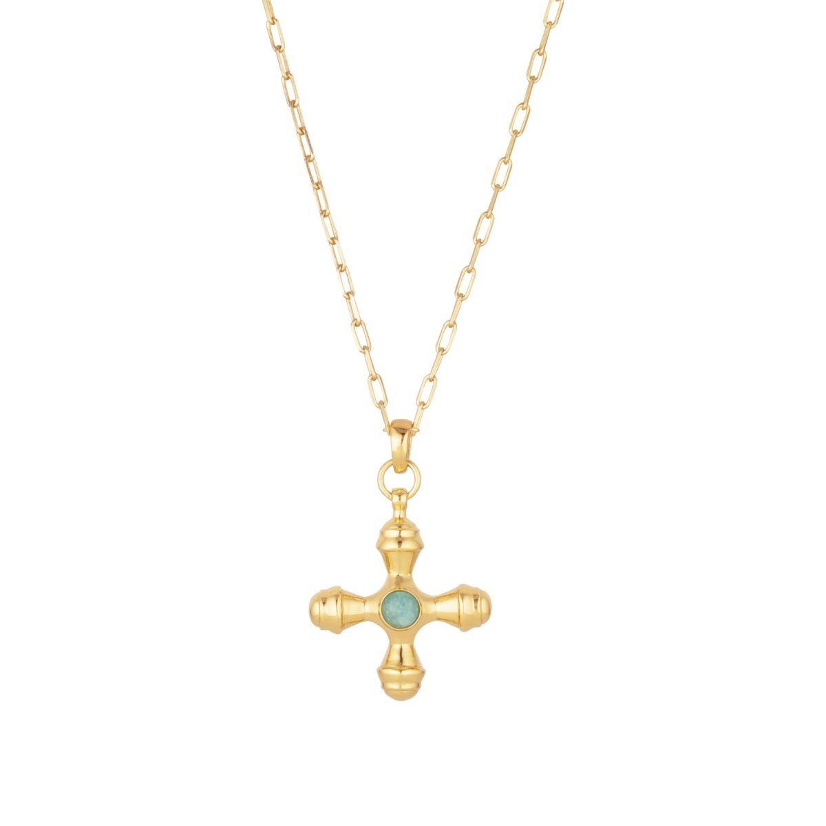 Cross Amazonite Gold Long Necklace - Lulu B London - Timeless Jewellery