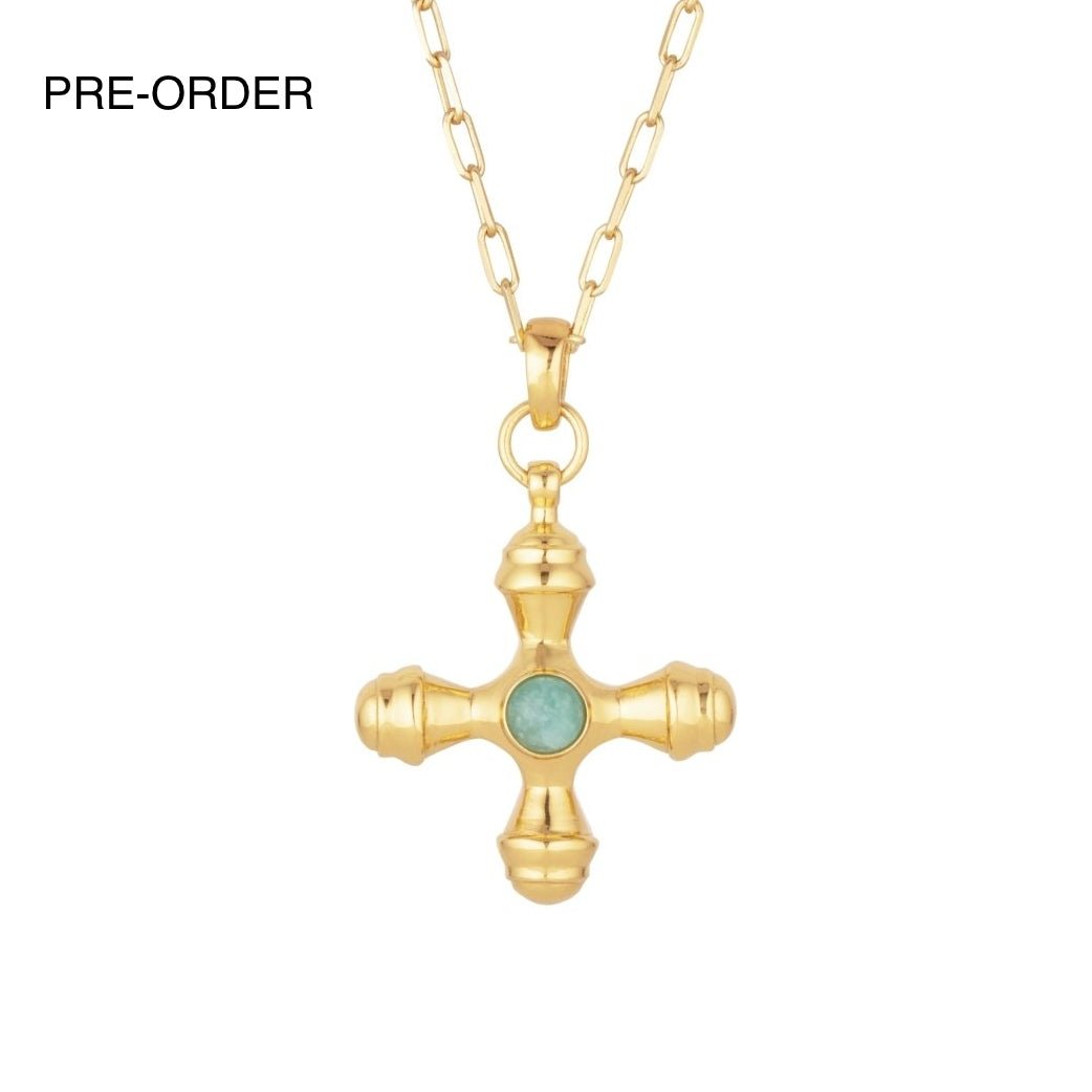 Cross Amazonite Gold Necklace - Lulu B London - Timeless Jewellery