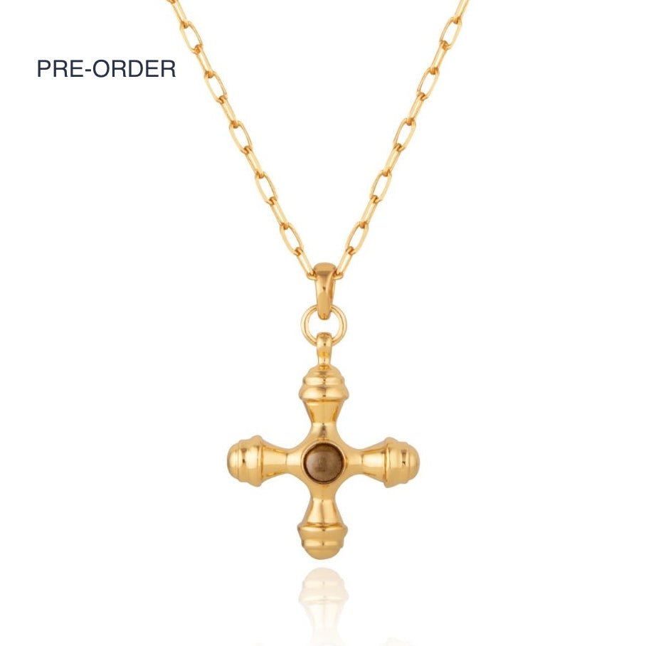 Cross Smokey Quartz Gold Necklace - Lulu B London - Timeless Jewellery
