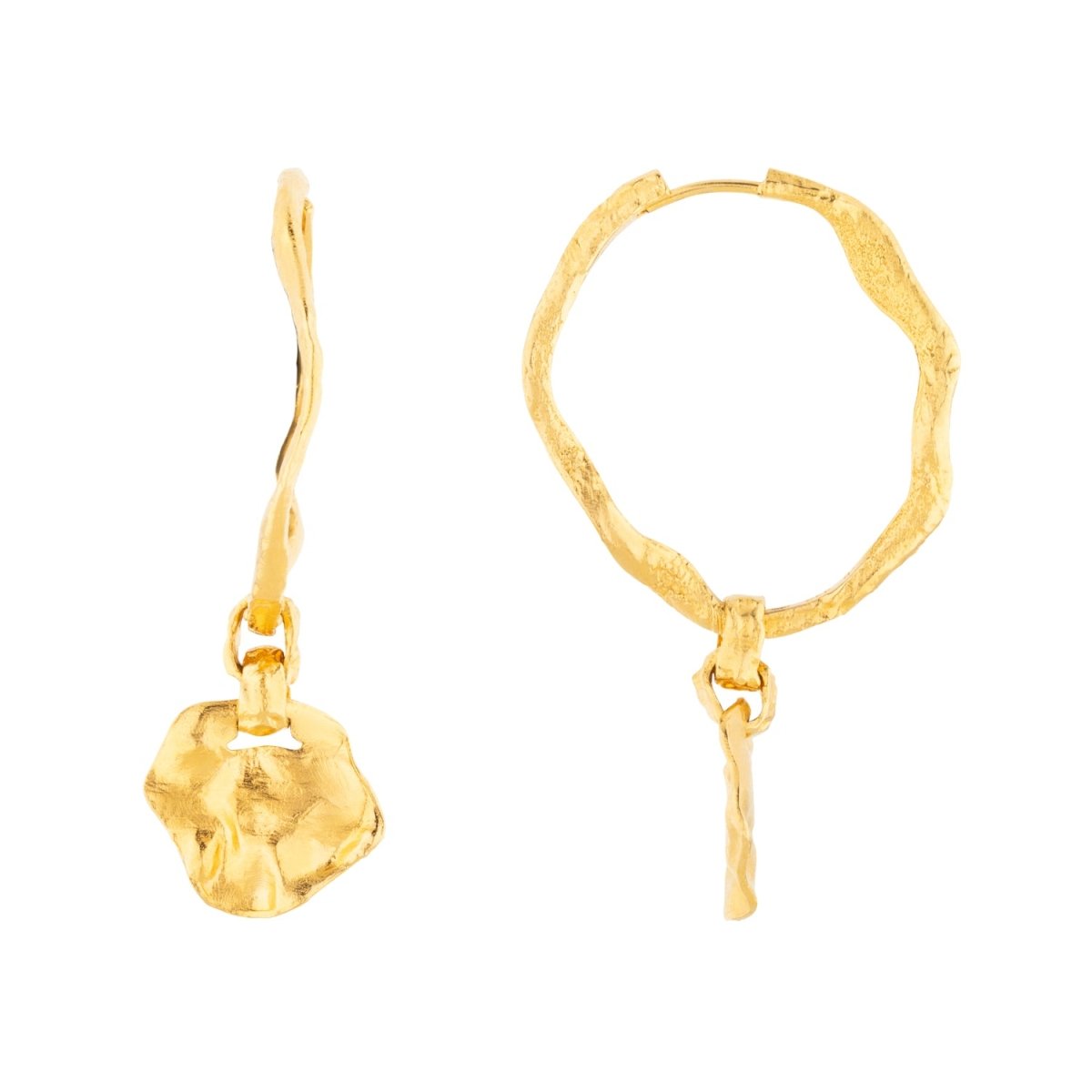Crumpled Gold Hoop Earrings with Coin - Large - Lulu B Jewellery