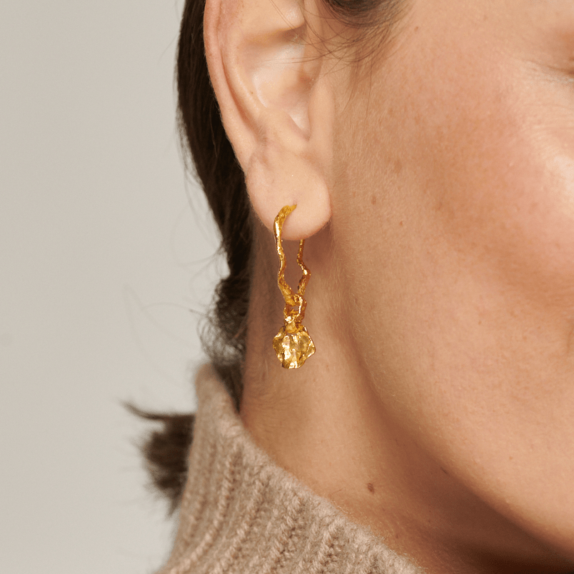 Crumpled Gold Hoop Earrings with Coin - Small - Lulu B Jewellery