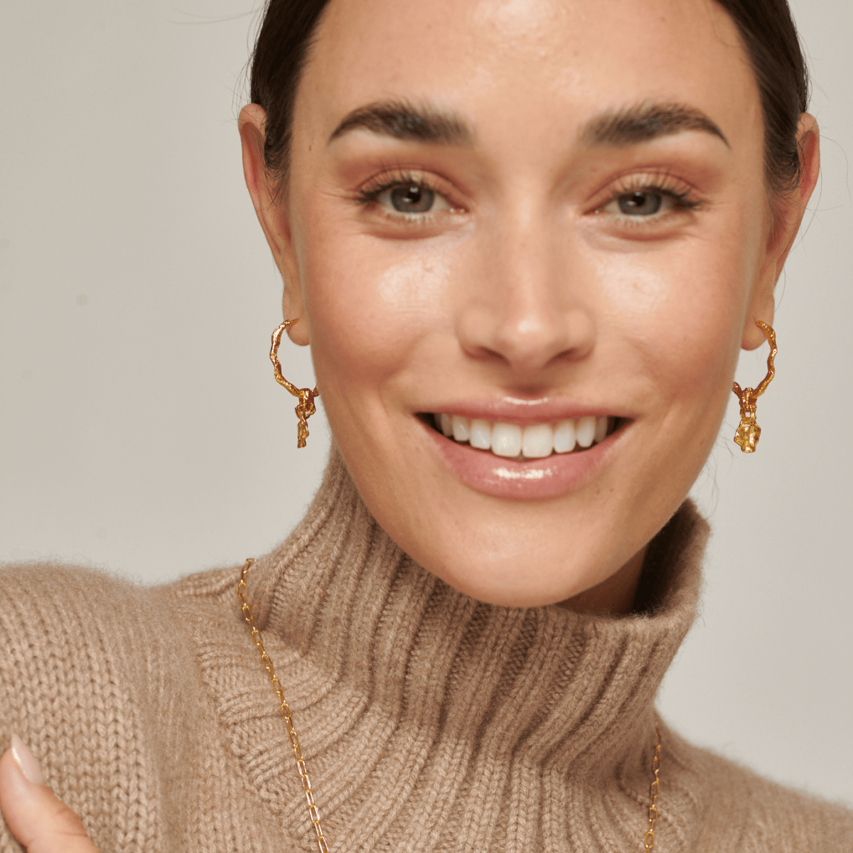 Crumpled Gold Hoop Earrings with Coin - Small - Lulu B Jewellery