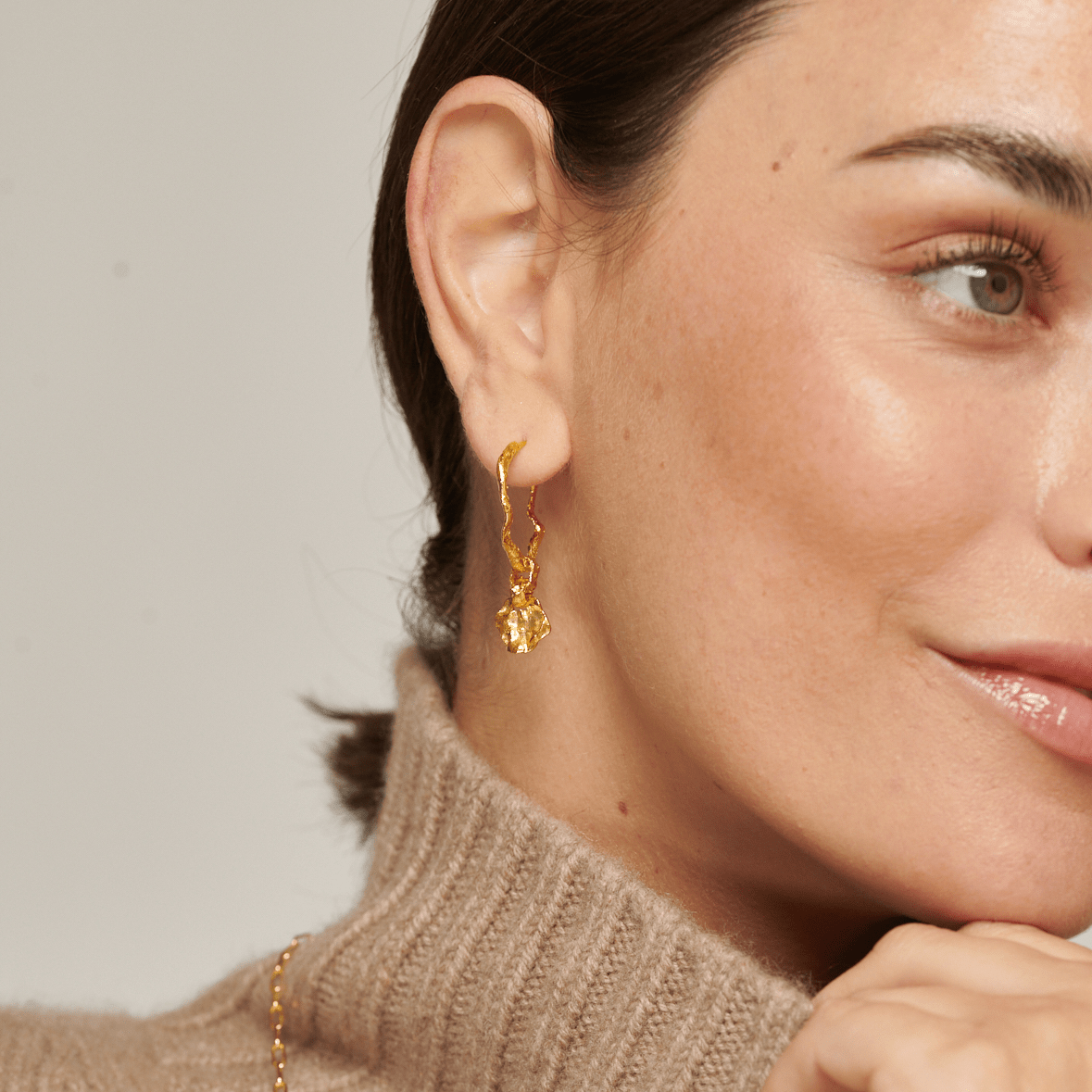 Crumpled Gold Hoop Earrings with Coin - Small - Lulu B Jewellery