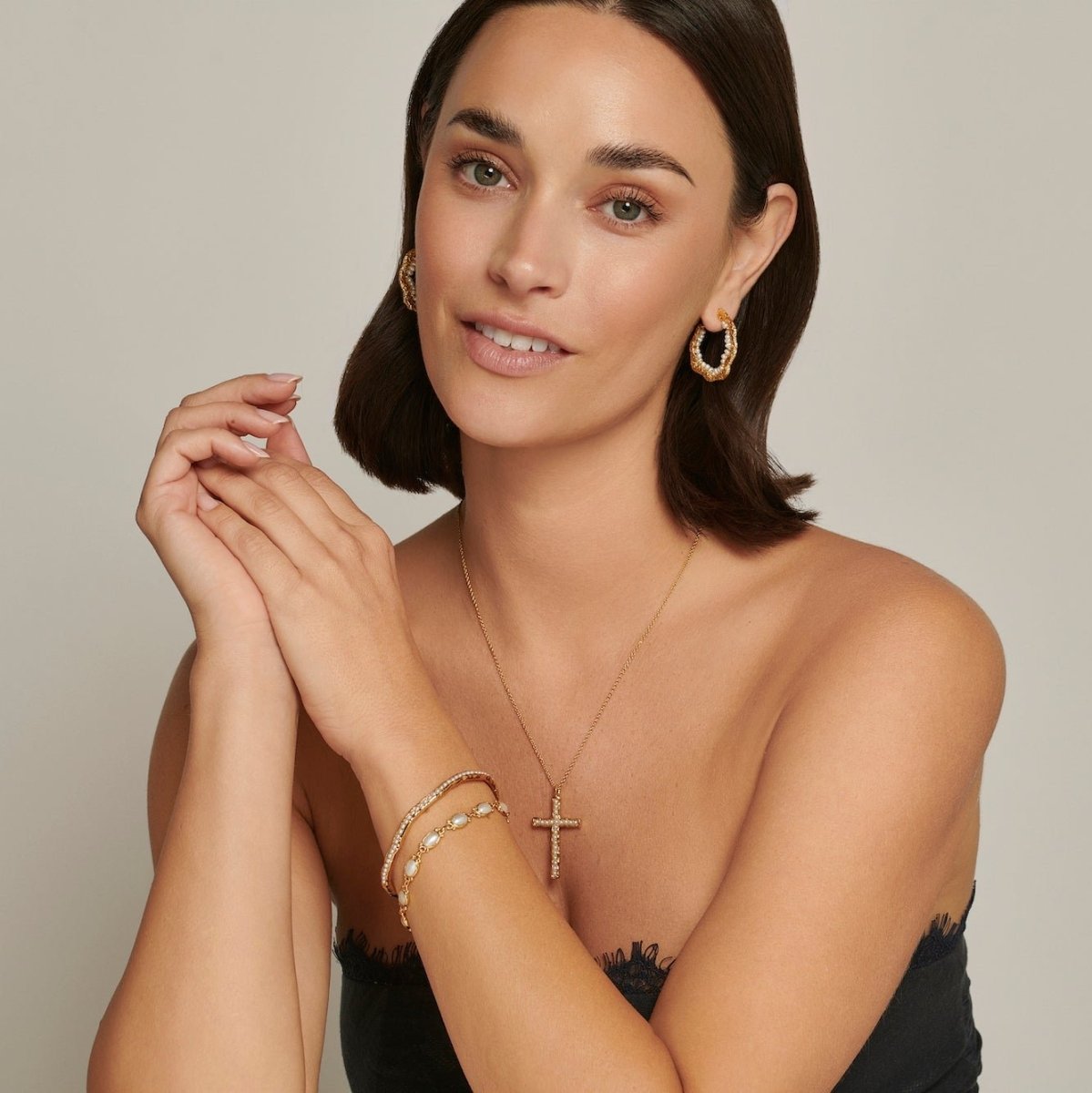 Crumpled Gold Pearl Hoop Earrings - Lulu B Jewellery