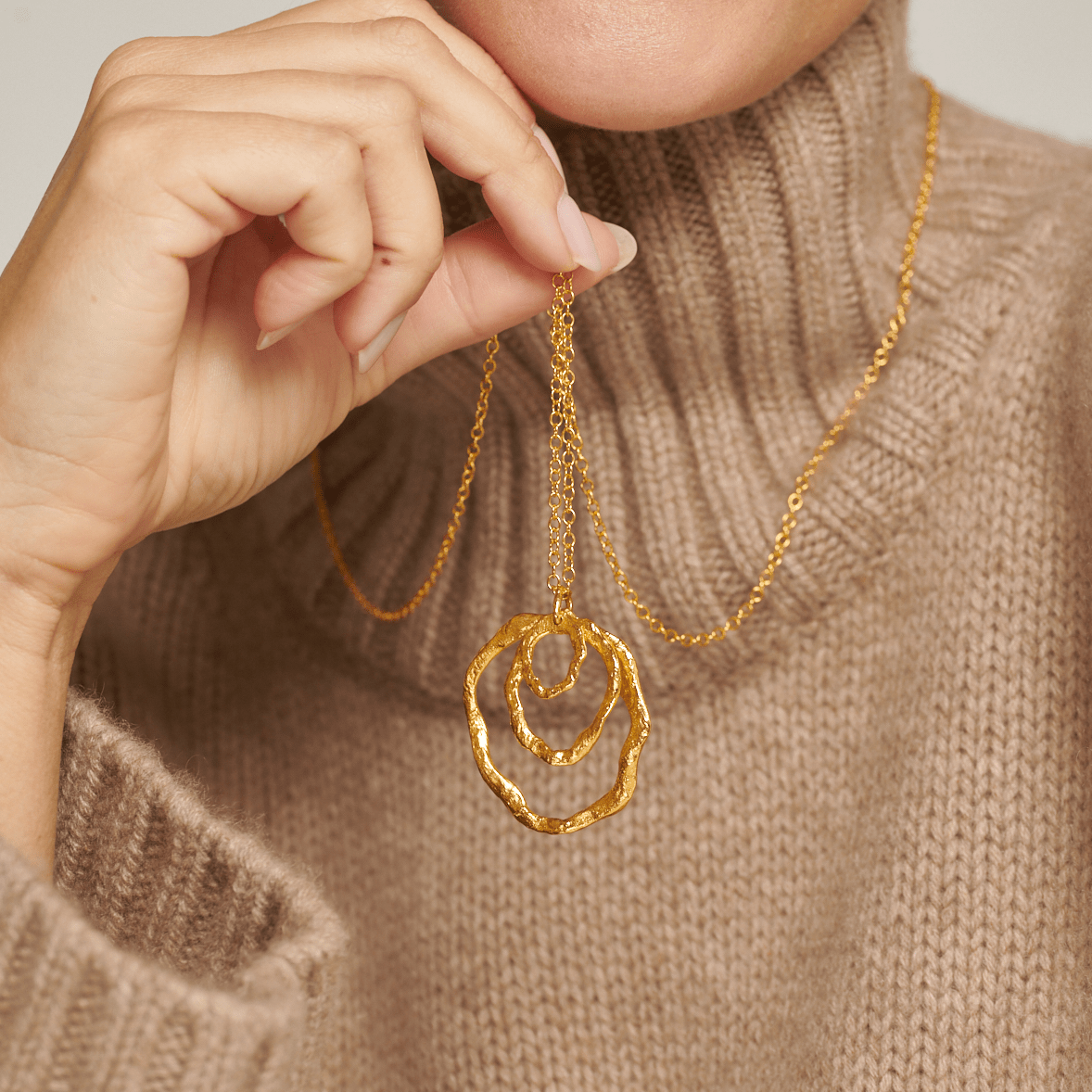 Crumpled Gold Triple Circle Long Necklace - Lulu B Jewellery
