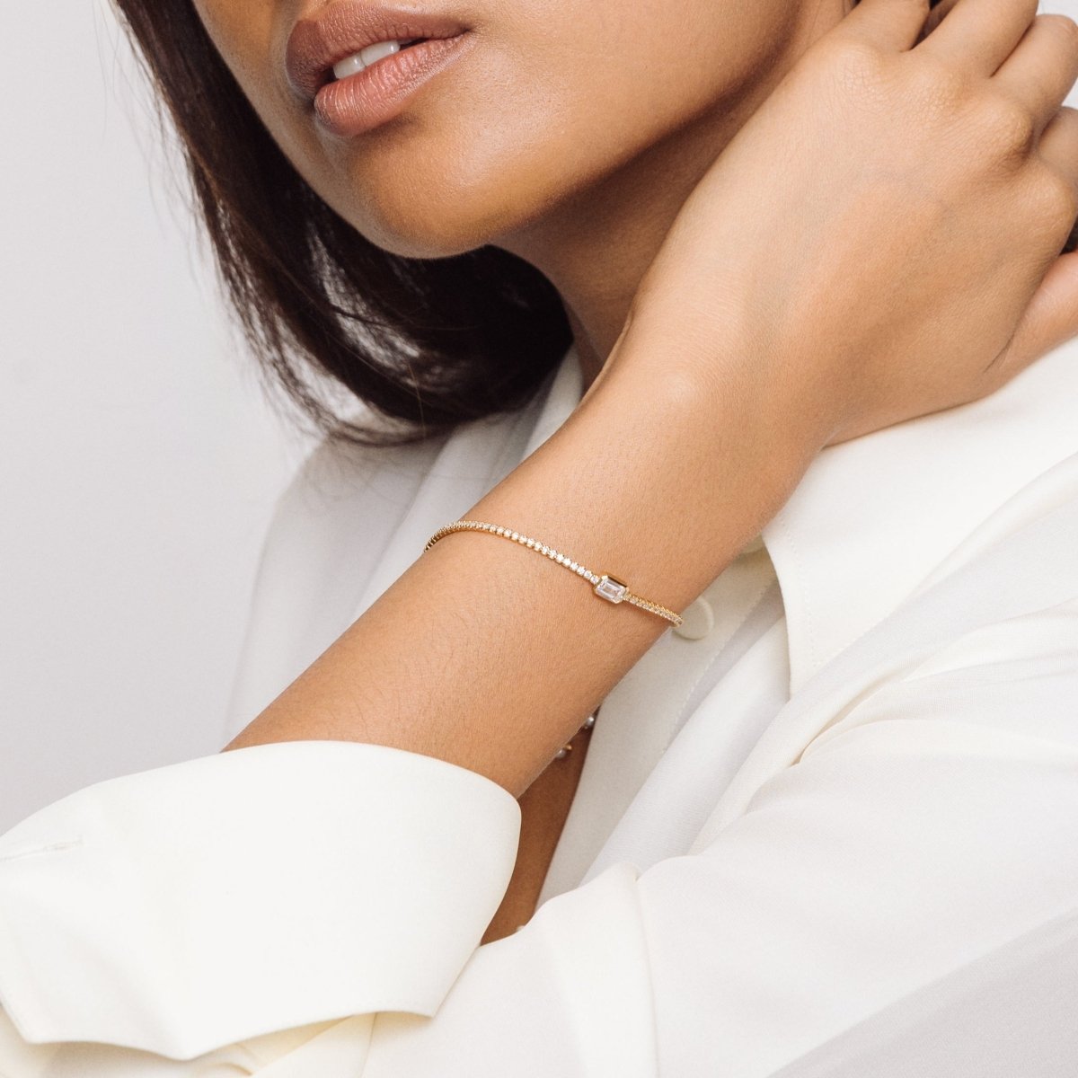 Cubic Zirconia Baguette Gold Bracelet - Lulu B London - Timeless Jewellery