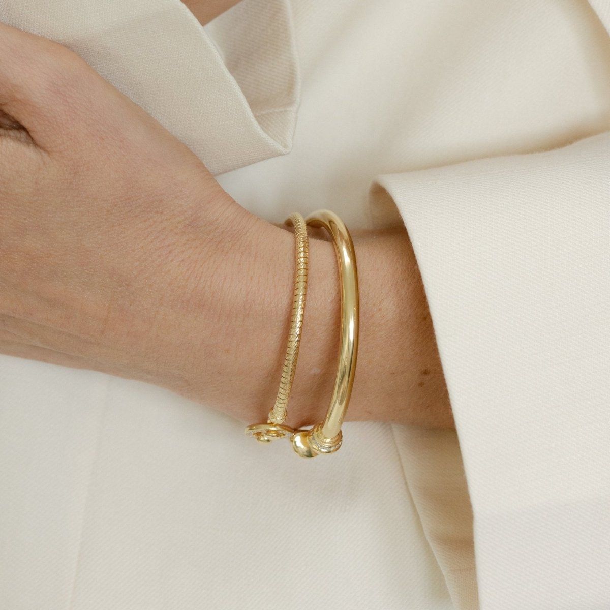 Cuff Gold Bangle with Cubic Zirconia - Siena - Lulu B Jewellery