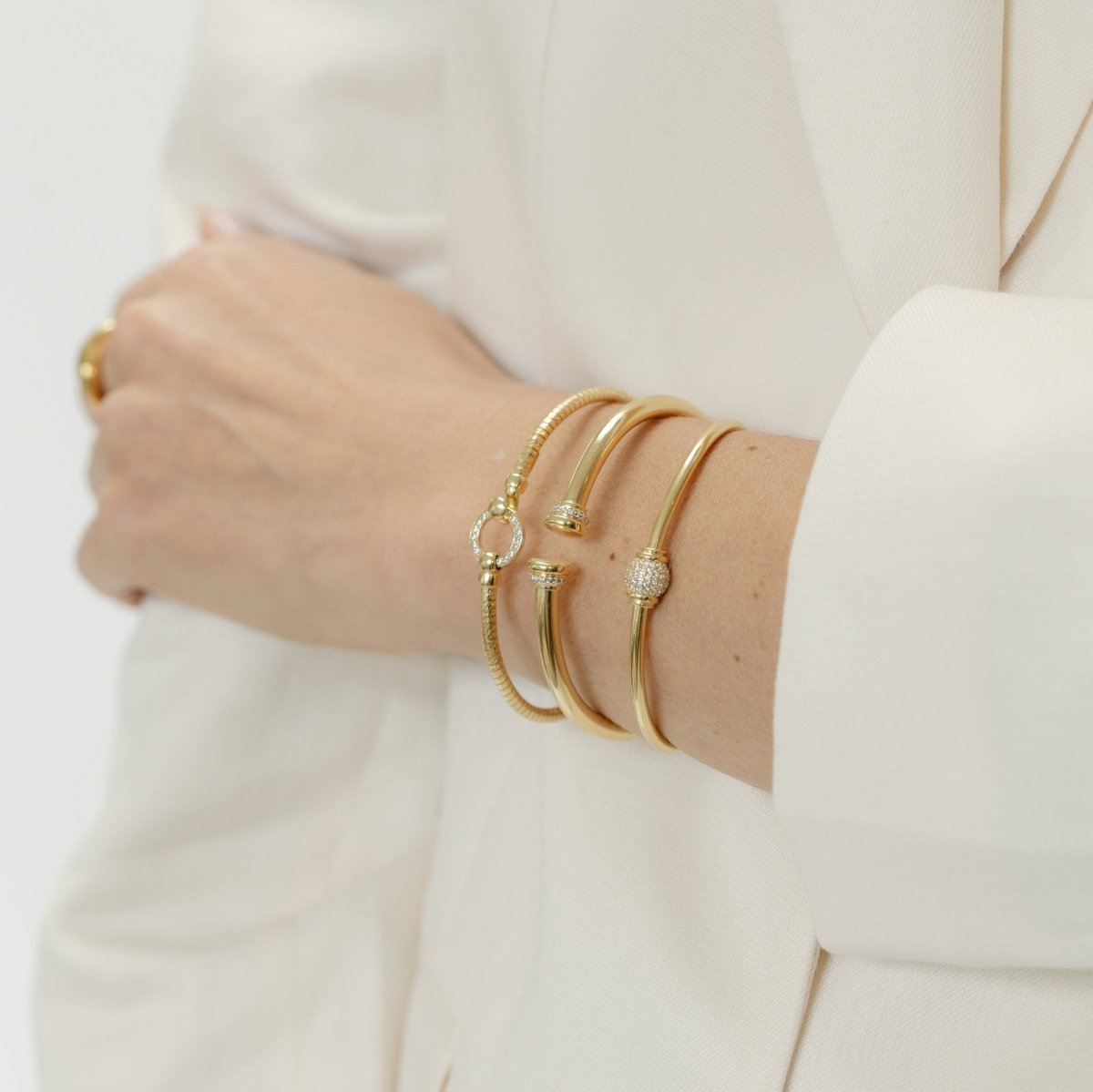 Cuff Gold Bangle with Cubic Zirconia - Siena - Lulu B Jewellery