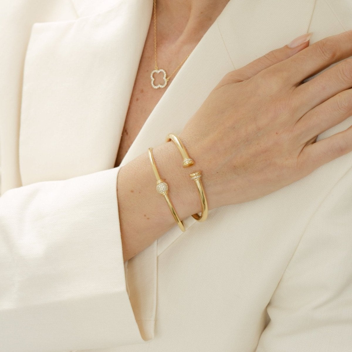 Cuff Gold Bangle with Cubic Zirconia - Siena - Lulu B Jewellery