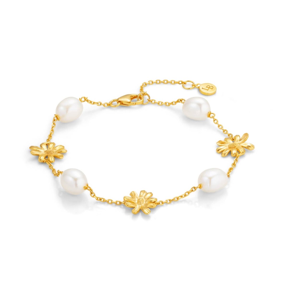 Daisy Flower and Pearl Gold Chain Bracelet - Lulu B London - Timeless Jewellery