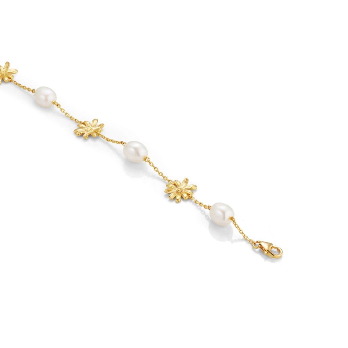 Daisy Flower and Pearl Gold Chain Bracelet - Lulu B London - Timeless Jewellery