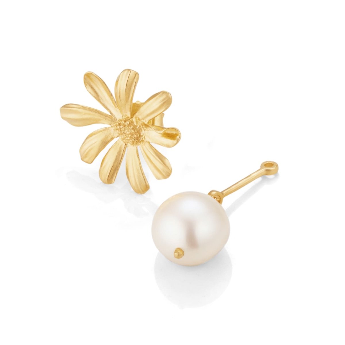 Daisy Flower and Pearl Gold Stud Drop Earrings - Lulu B London - Timeless Jewellery