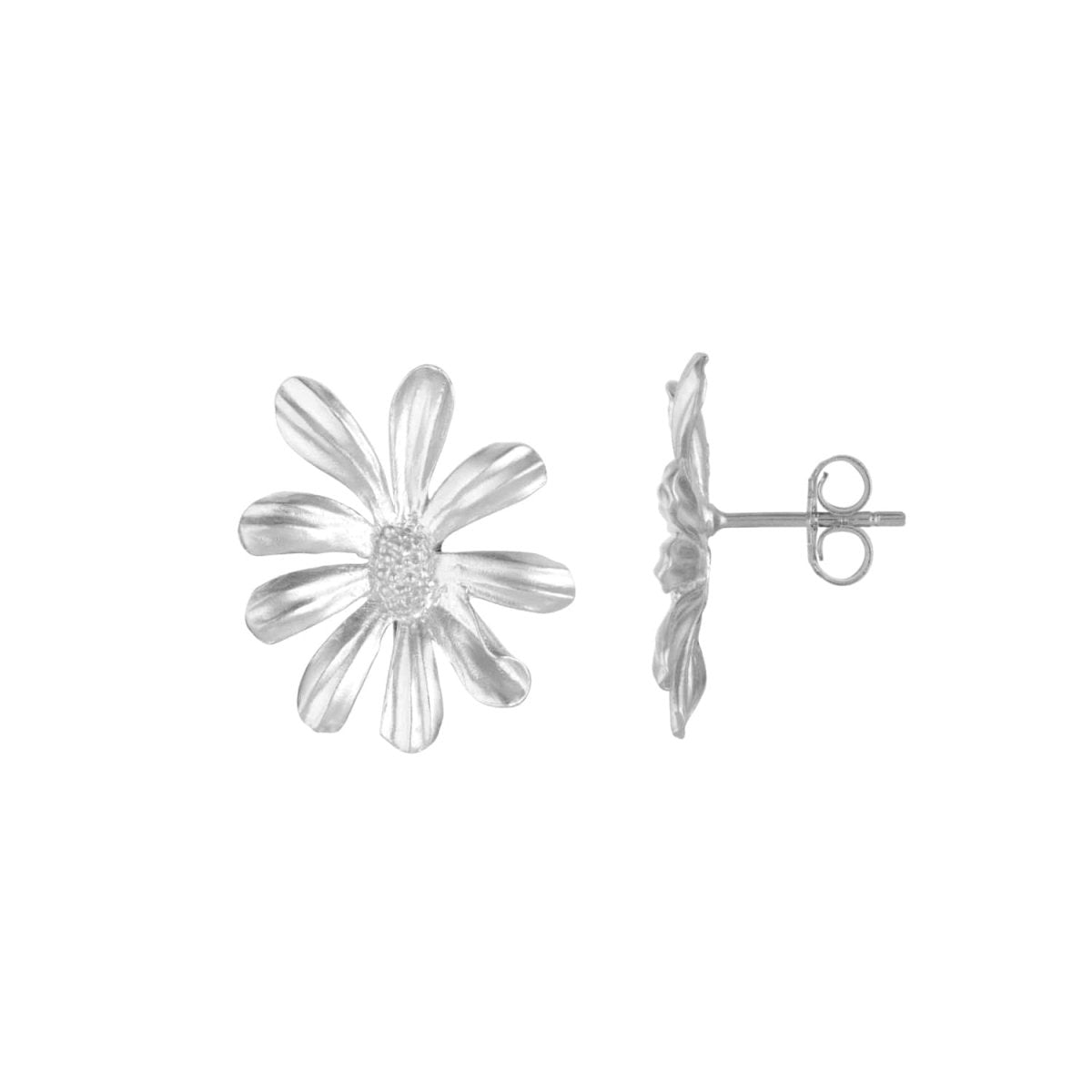 Daisy Flower and Pearl Silver Stud Drop Earrings - Lulu B London - Timeless Jewellery