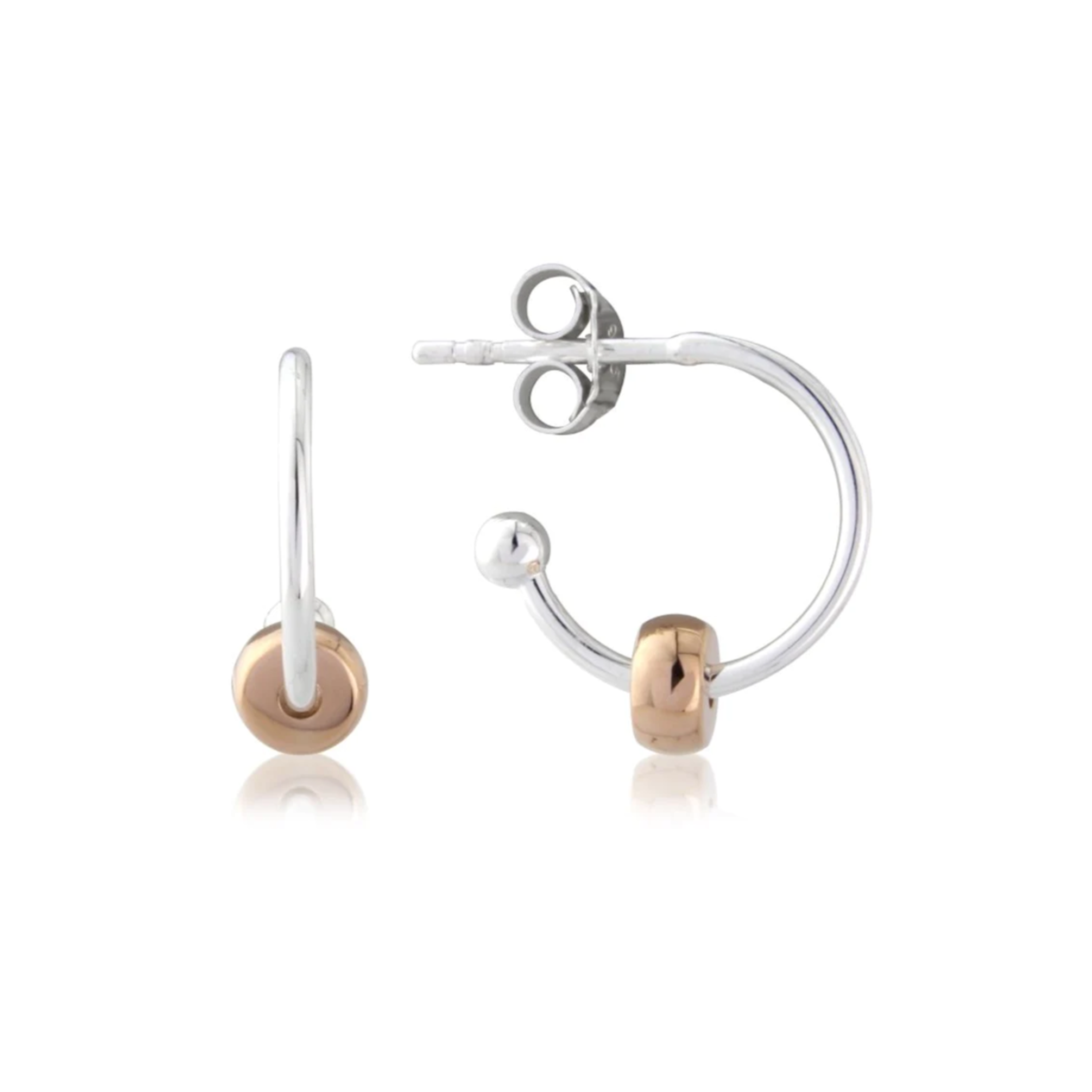 Eternity Silver Hoop Earrings with Rose Gold Bead