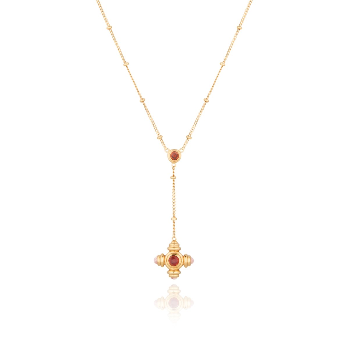 Garnet and Rhodochrosite Gold Lariat Necklace - Lulu B London - Timeless Jewellery
