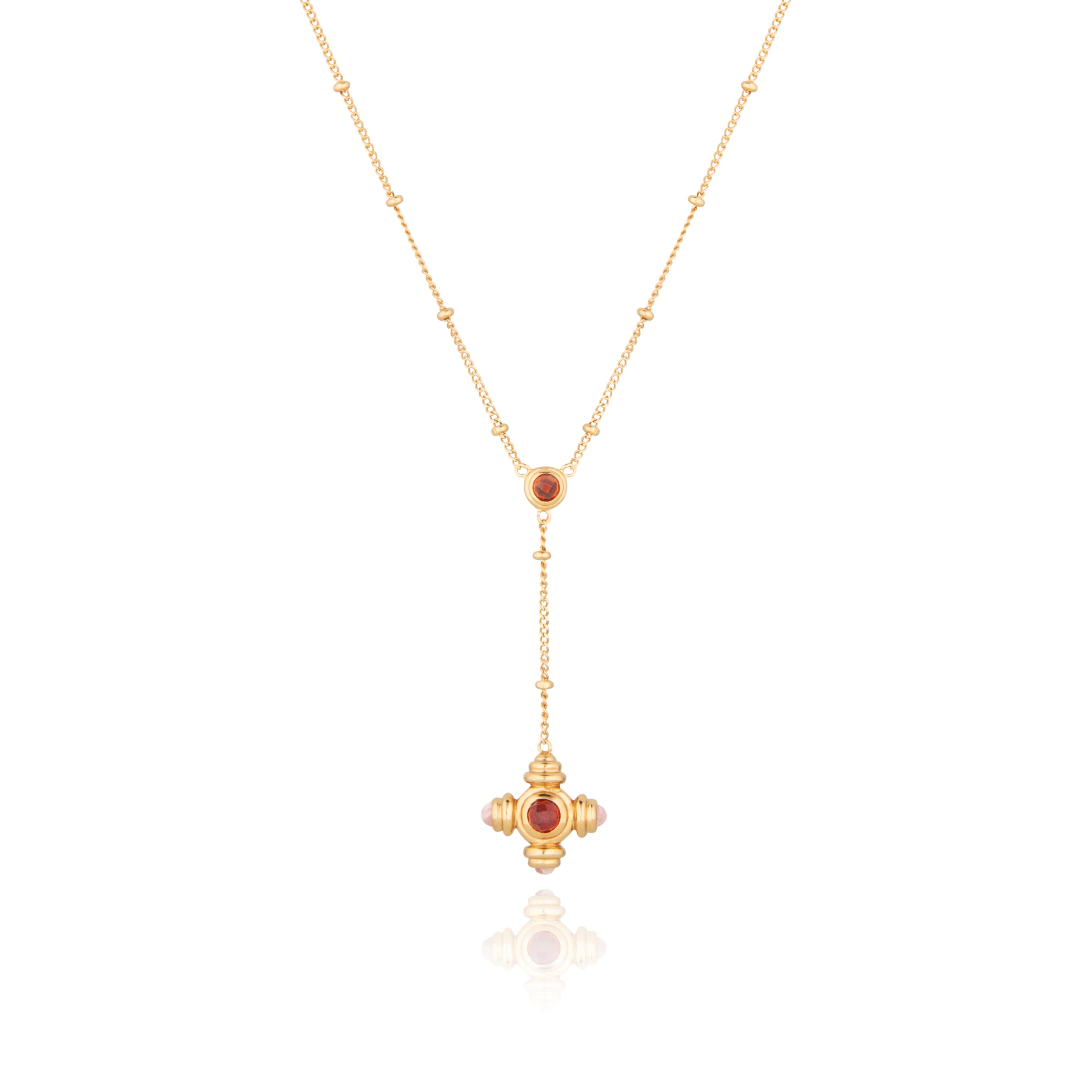 Garnet and Rhodochrosite Gold Lariat Necklace - Lulu B London - Timeless Jewellery