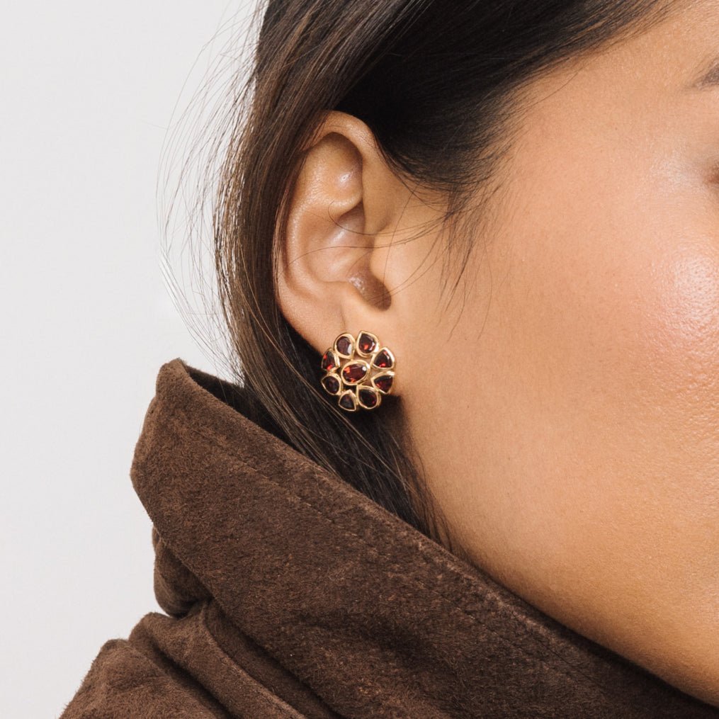Garnet Statement Gold Stud Earrings - Lulu B London - Timeless Jewellery