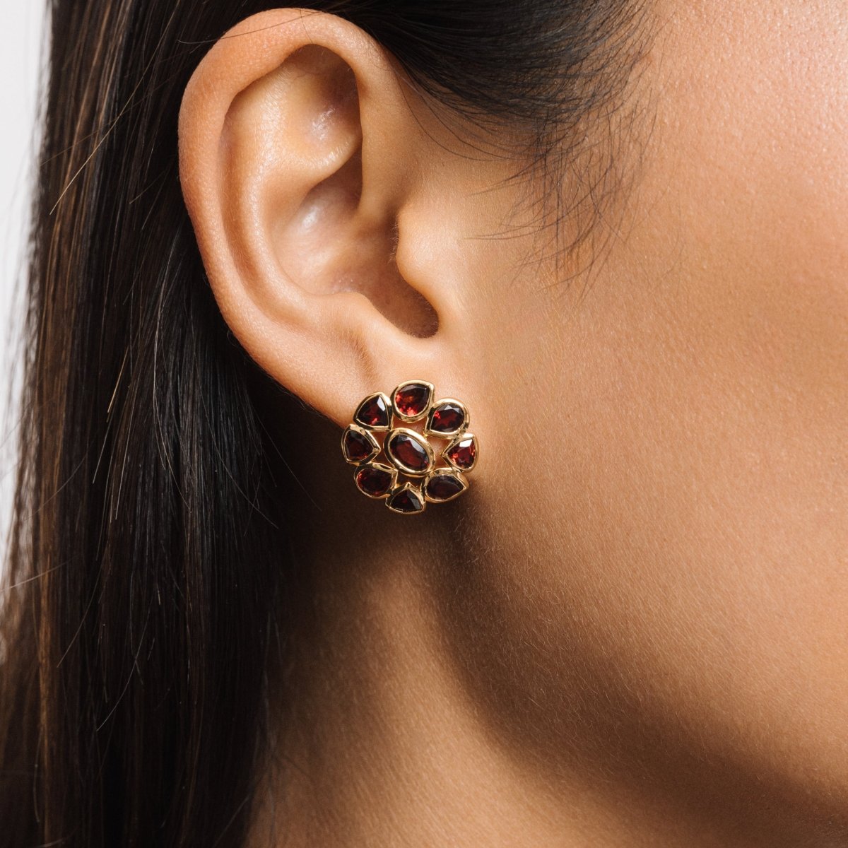Garnet Statement Gold Stud Earrings - Lulu B London - Timeless Jewellery