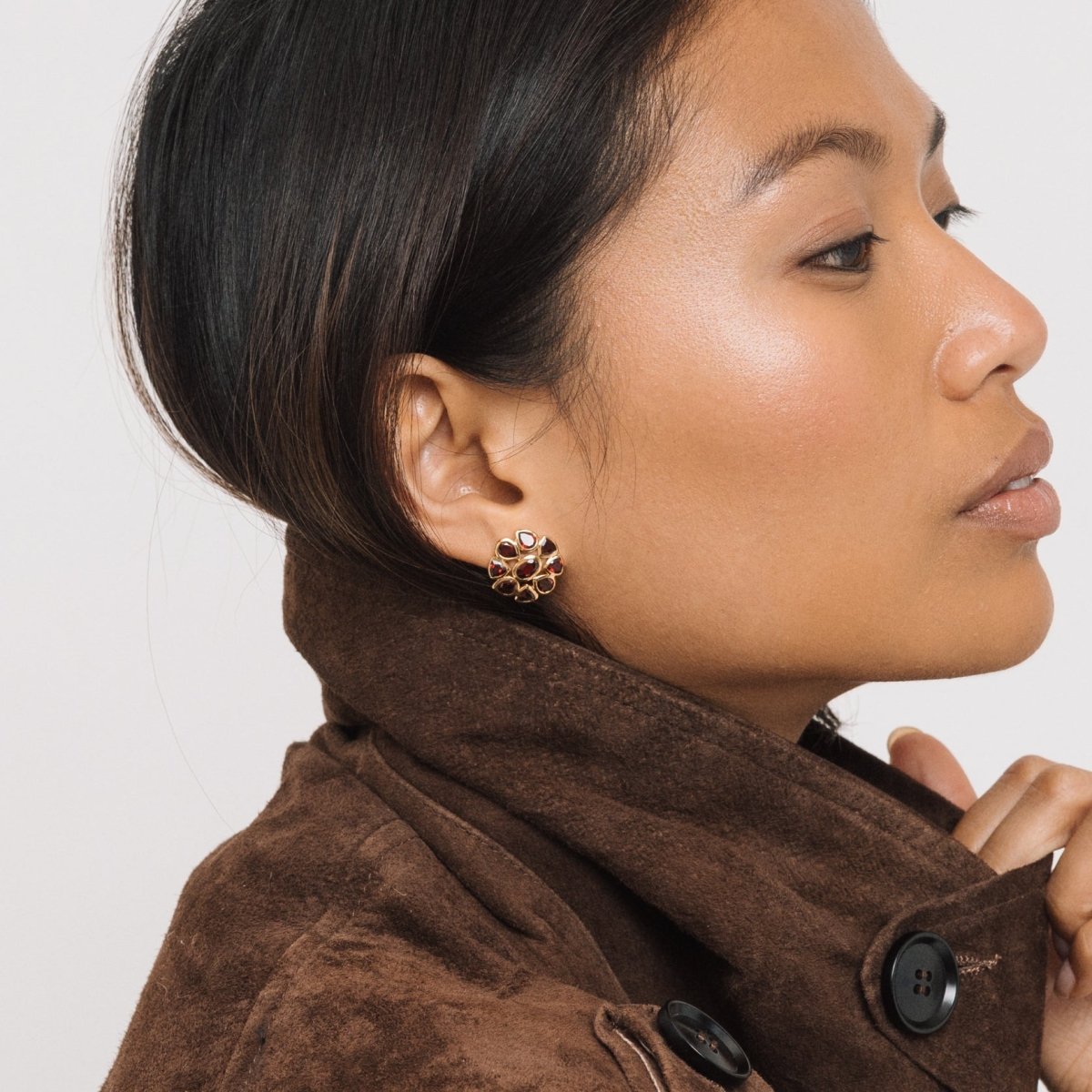 Garnet Statement Gold Stud Earrings - Lulu B London - Timeless Jewellery