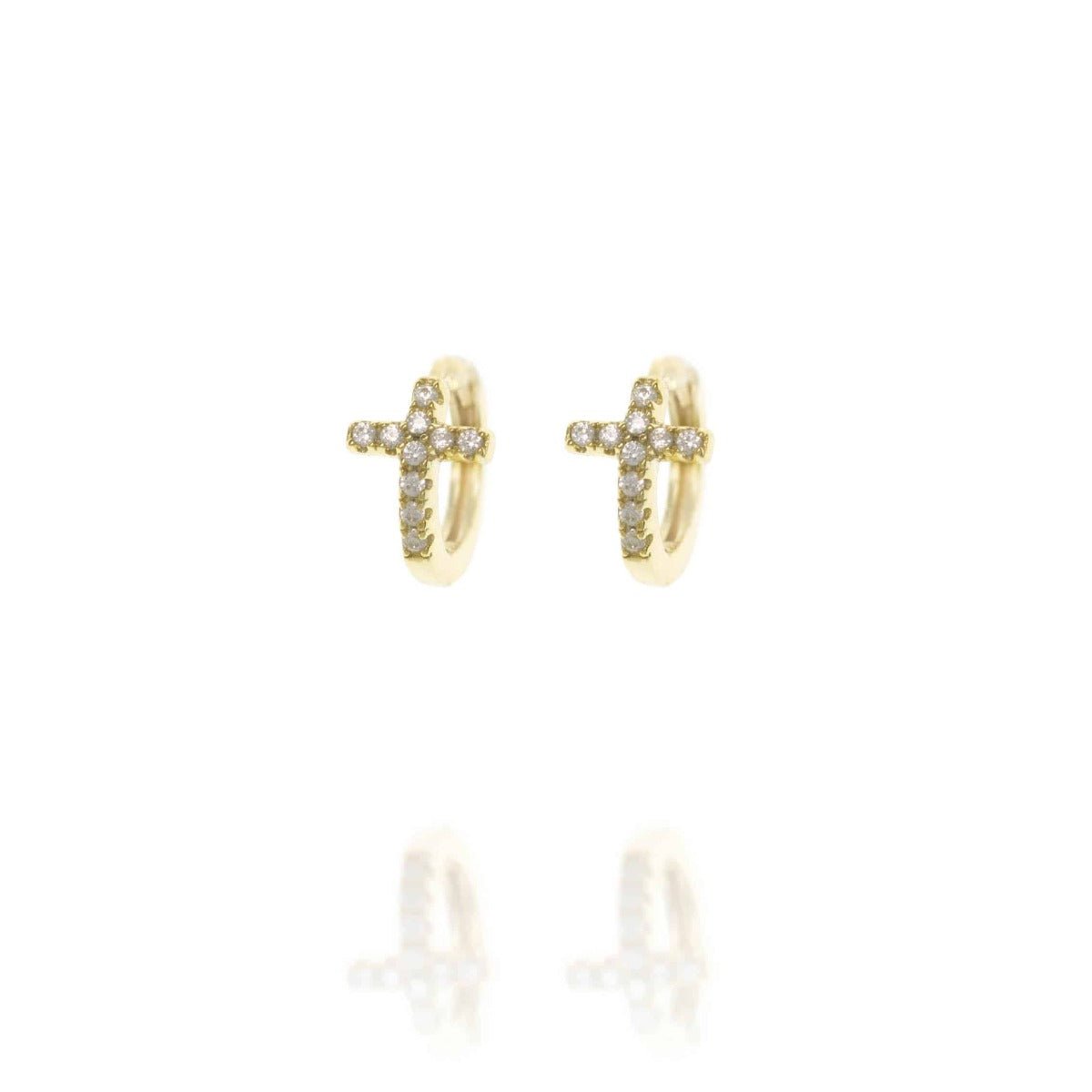 Gold Cross Huggie Hoop Earrings with Cubic Zirconia - Lulu B Jewellery