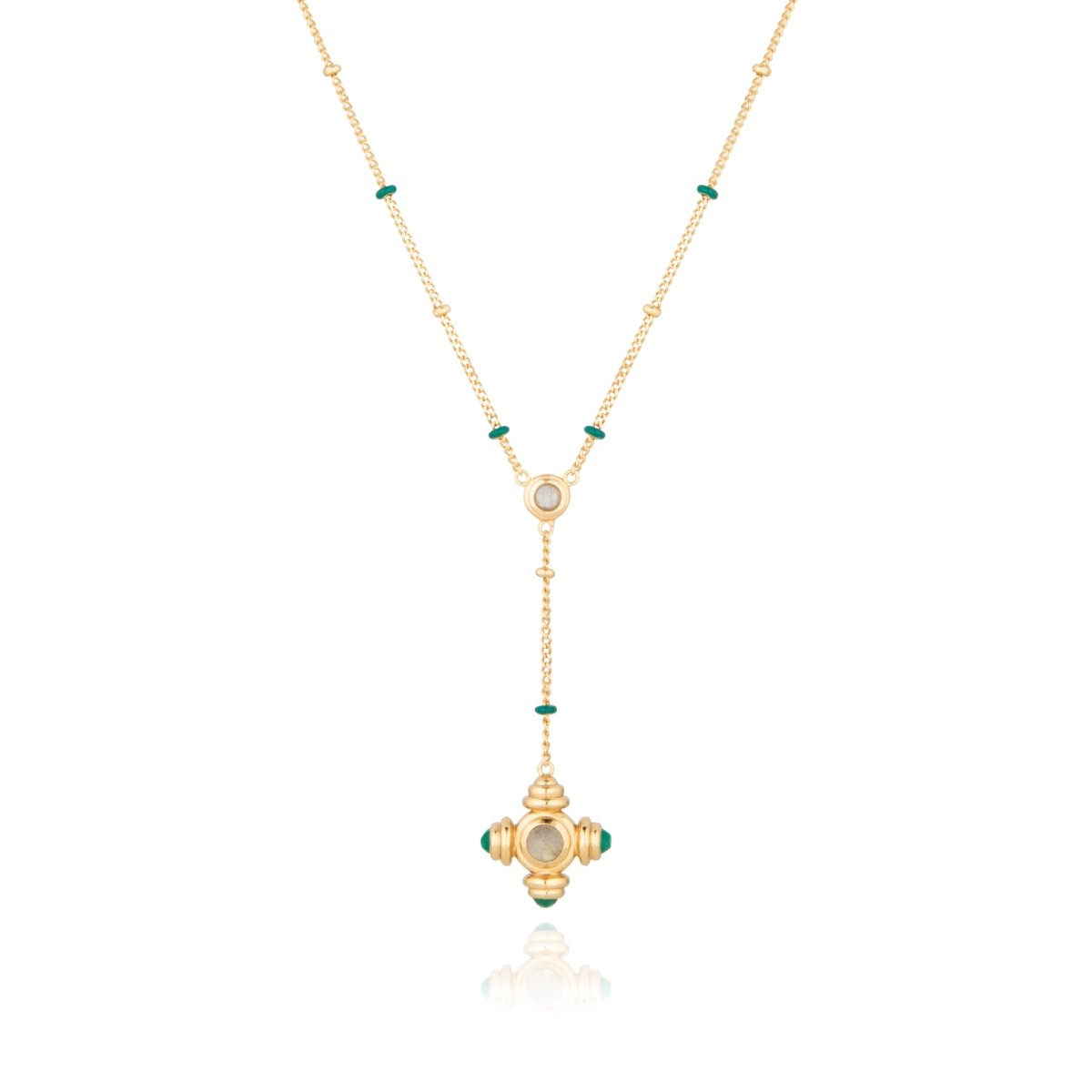 Green Agate and Labradorite Gold Lariat Necklace - Lulu B London - Timeless Jewellery