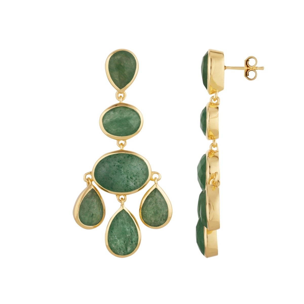 Green Aventurine Chandelier Gold Stud Drop Earrings - Lulu B Jewellery