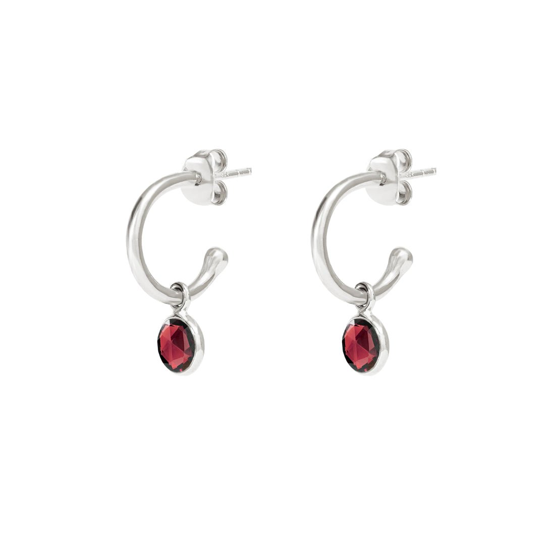 January Birthstone Silver Hoop Earrings - Garnet (Charm sold with hoops or individually) - Lulu B Jewellery