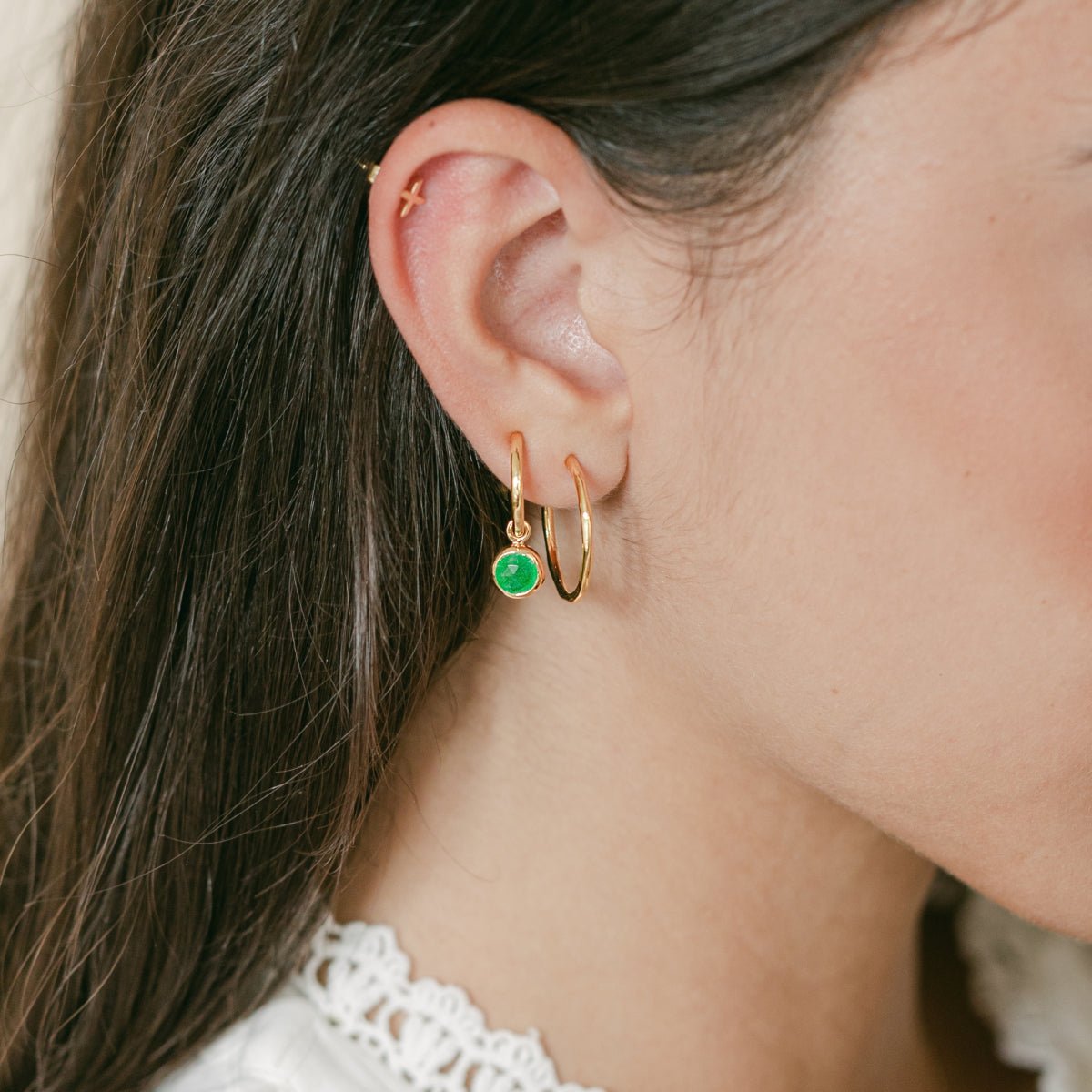 May Birthstone Gold Hoop Earrings - Emerald (Charm sold with hoops or individually) - Lulu B Jewellery
