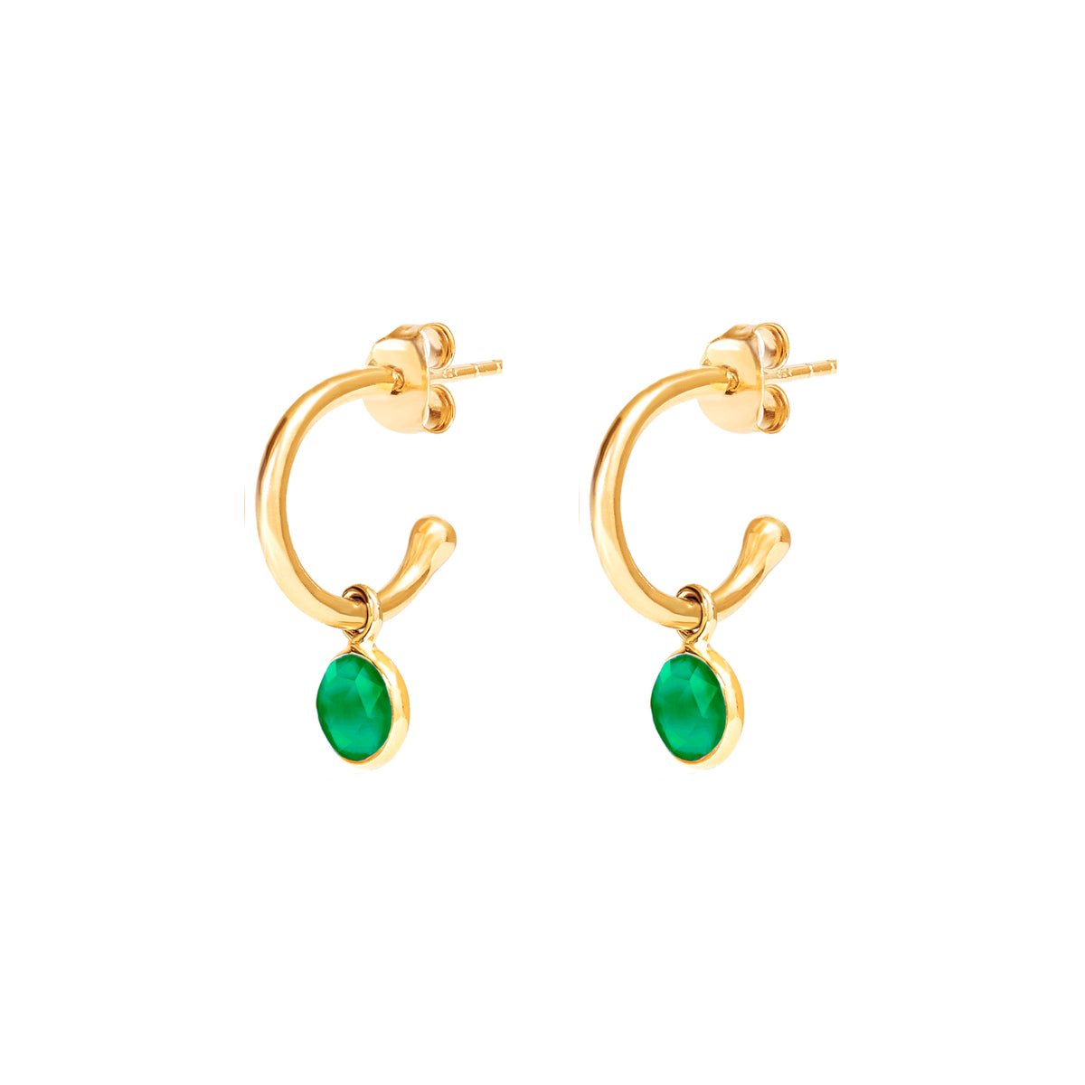 May Birthstone Gold Hoop Earrings - Emerald (Charm sold with hoops or individually) - Lulu B Jewellery