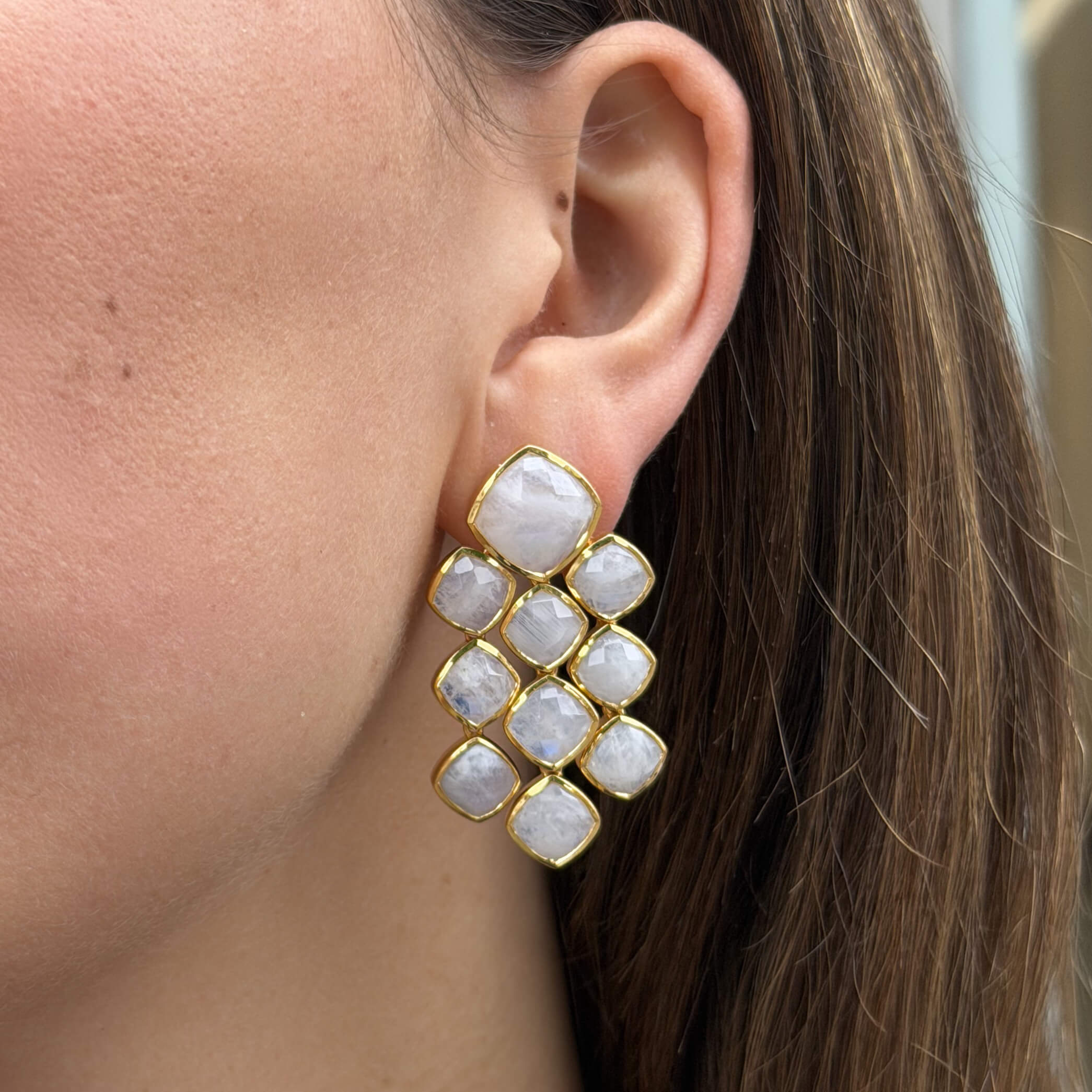 Moonstone Chandelier Gemstone Gold Earrings - Lulu B London - Timeless Jewellery