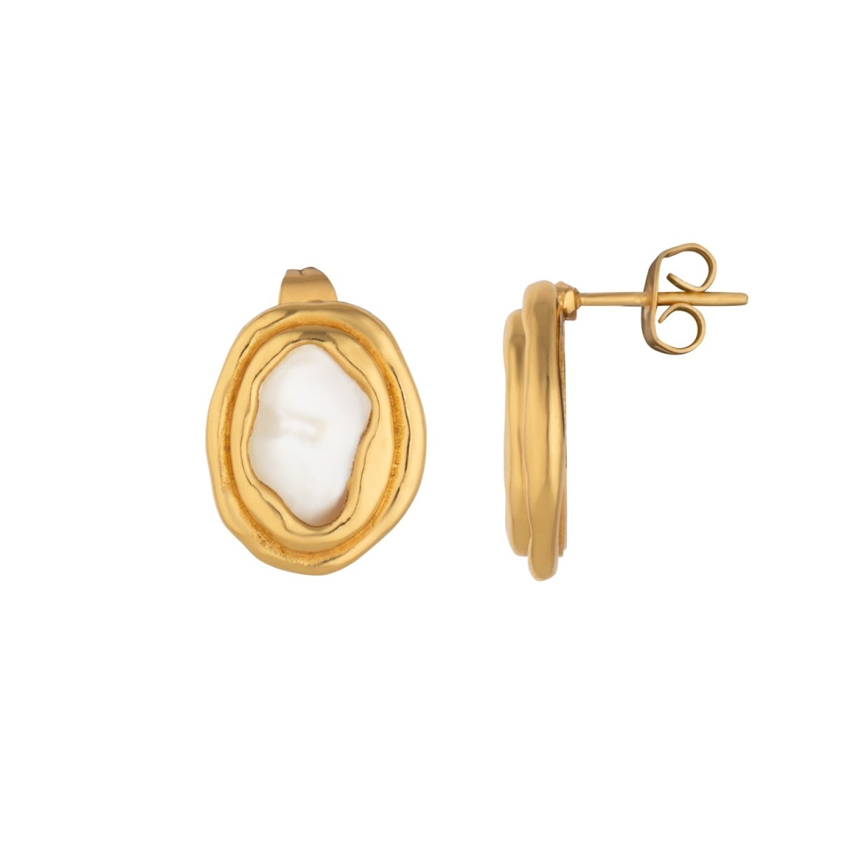 Mother of Pearl Statement Gold Stud Earrings - Lulu B London - Timeless Jewellery
