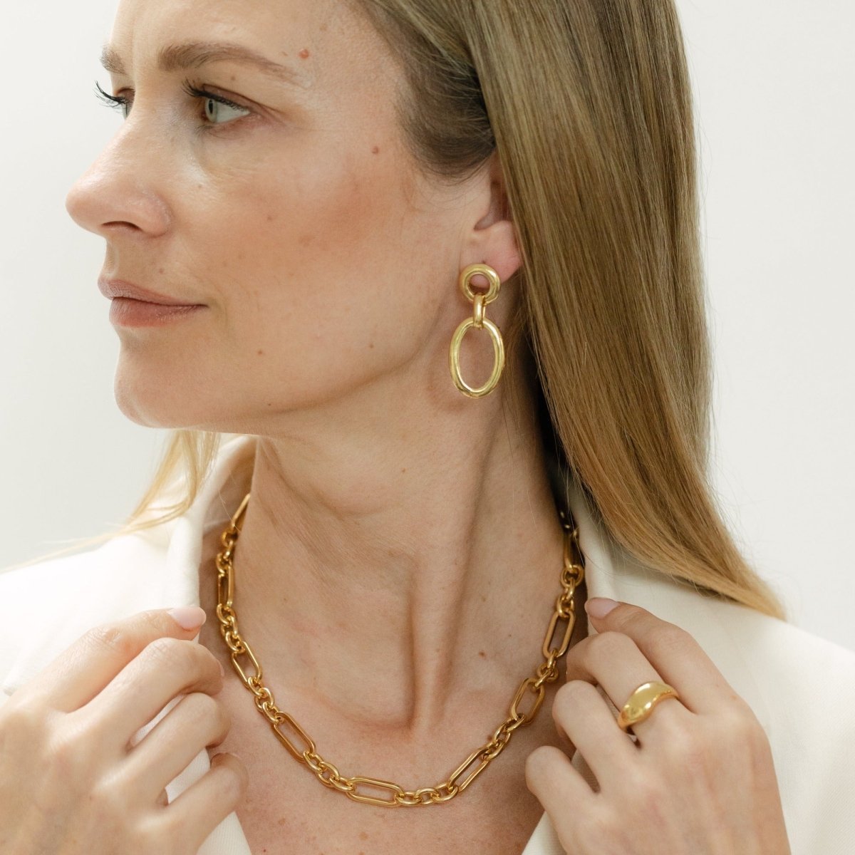 Oval Link Gold Chain Drop Earrings - Siena - Lulu B Jewellery