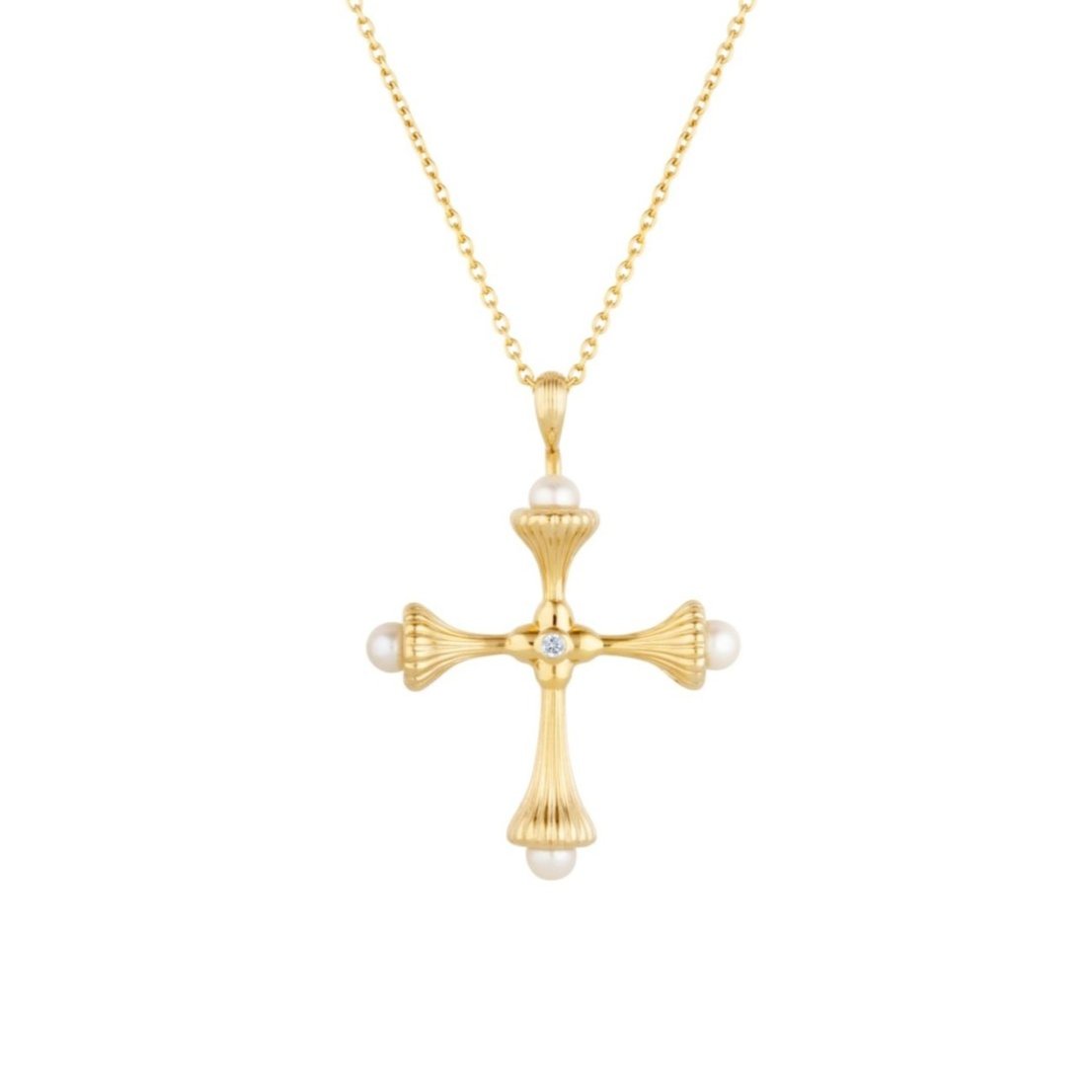 Pearl Cross Gold Necklace with Cubic Zirconia - Ripple - Lulu B Jewellery