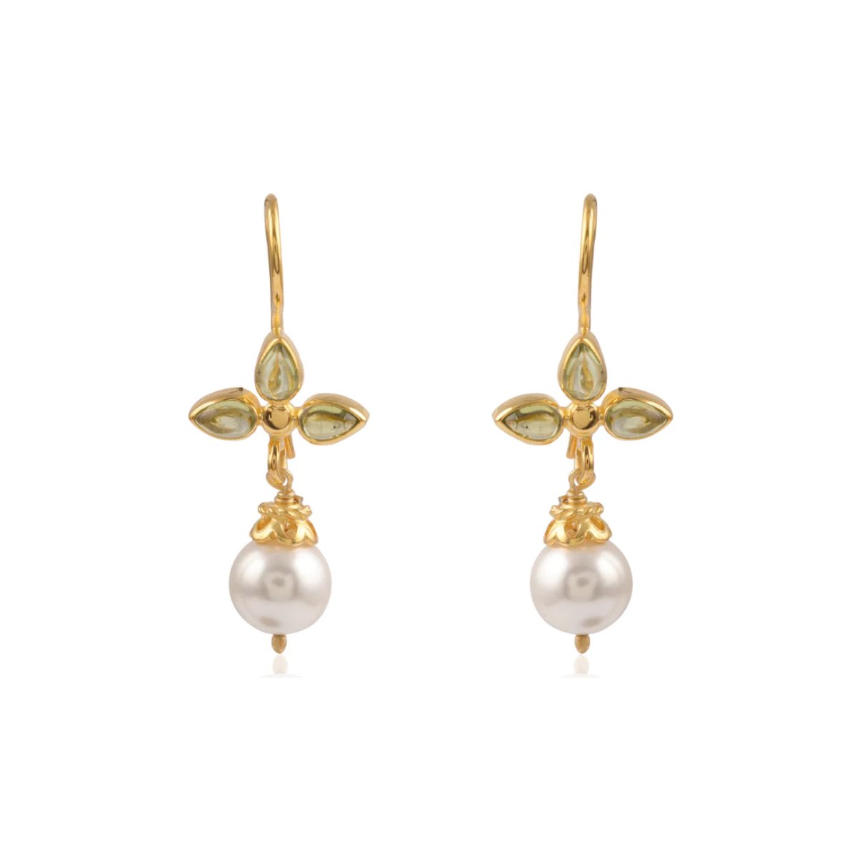 Pearl Gold Drop Earrings with Green Peridot - Meredith - Lulu B Jewellery