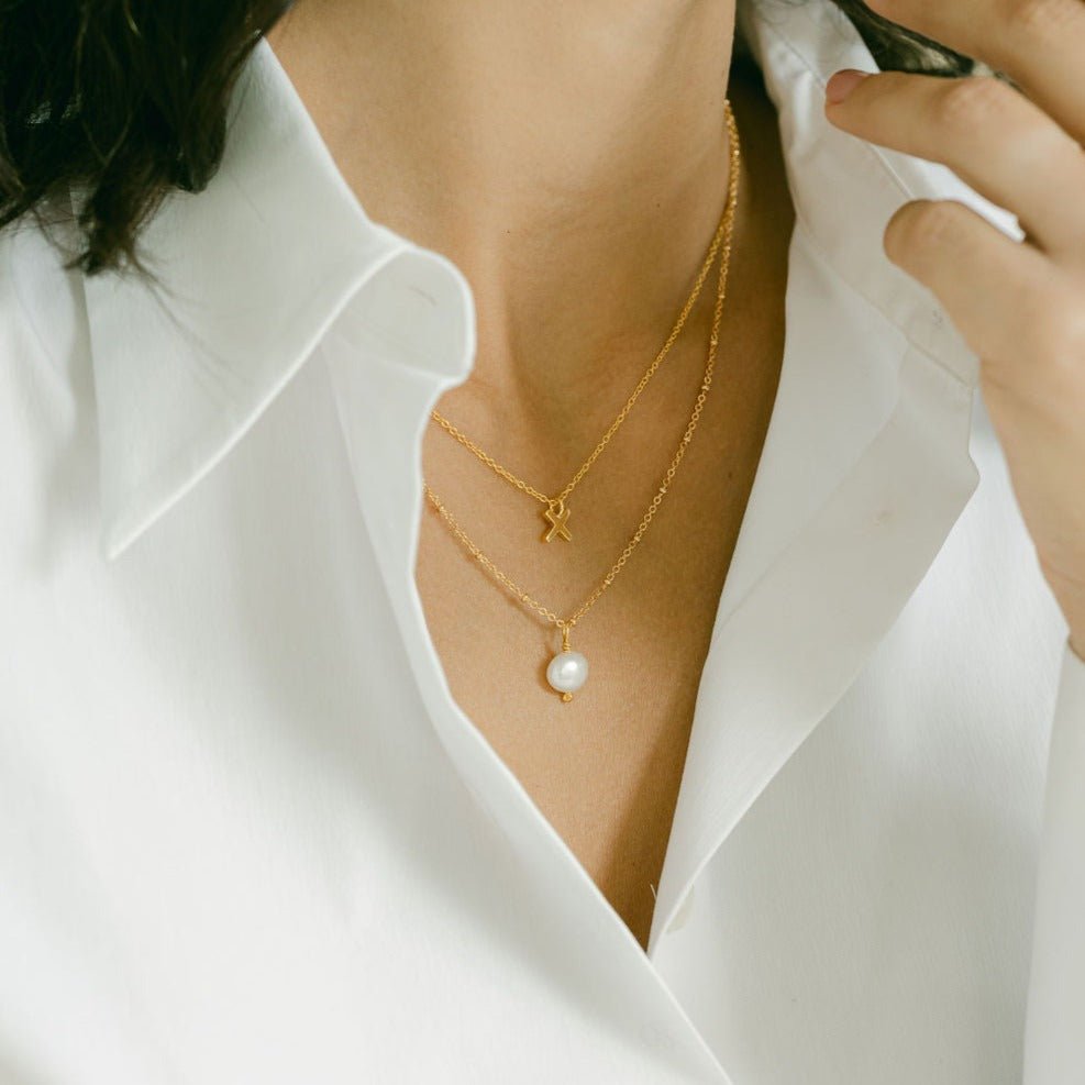 Pearl Necklace with Beaded Gold Chain - Amica - Lulu B Jewellery