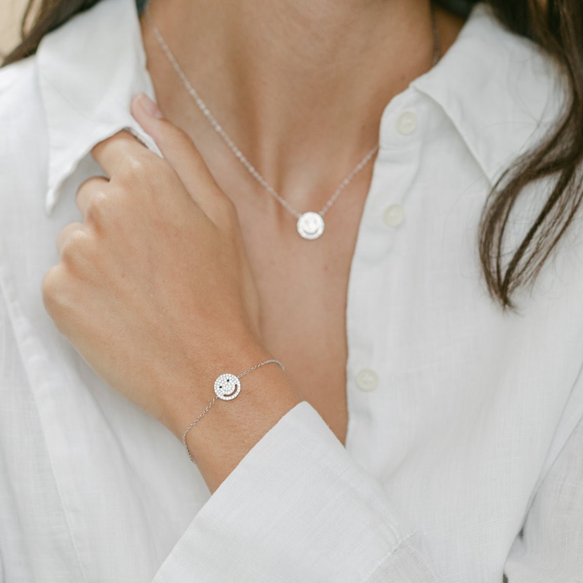 Smiley Silver Bracelet with Cubic Zirconia - Lulu B Jewellery