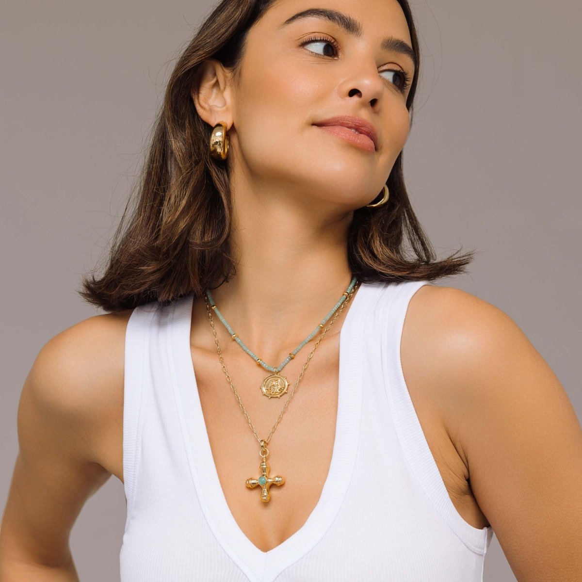 St. Christopher Amazonite Beaded Talisman Gold Necklace - Lulu B London - Timeless Jewellery