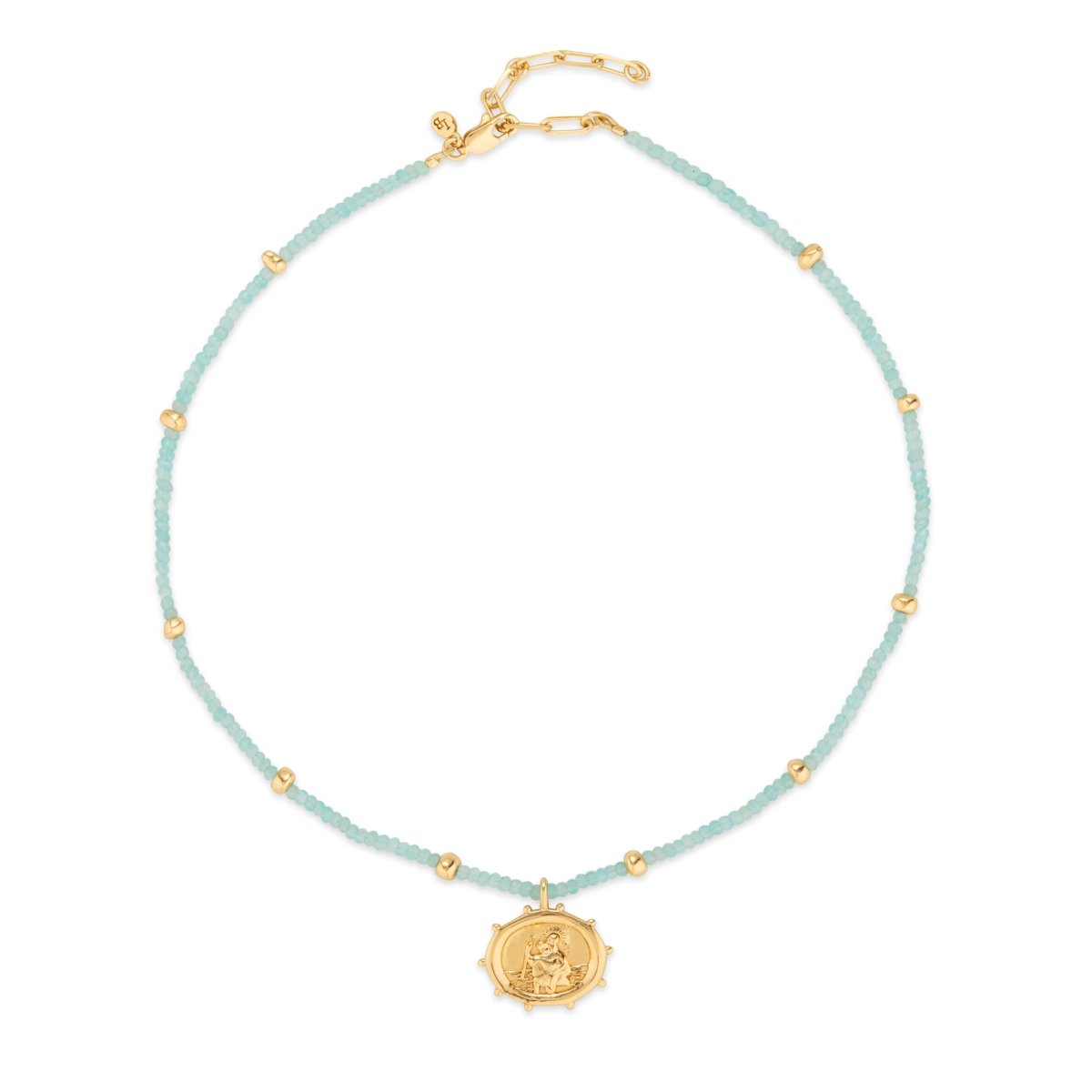 St. Christopher Amazonite Beaded Talisman Gold Necklace - Lulu B London - Timeless Jewellery