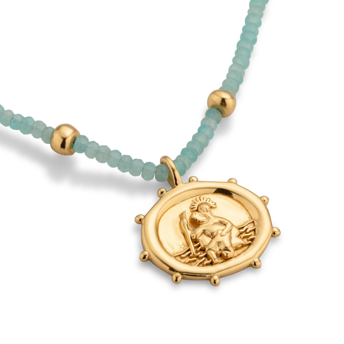 St. Christopher Amazonite Beaded Talisman Gold Necklace - Lulu B London - Timeless Jewellery