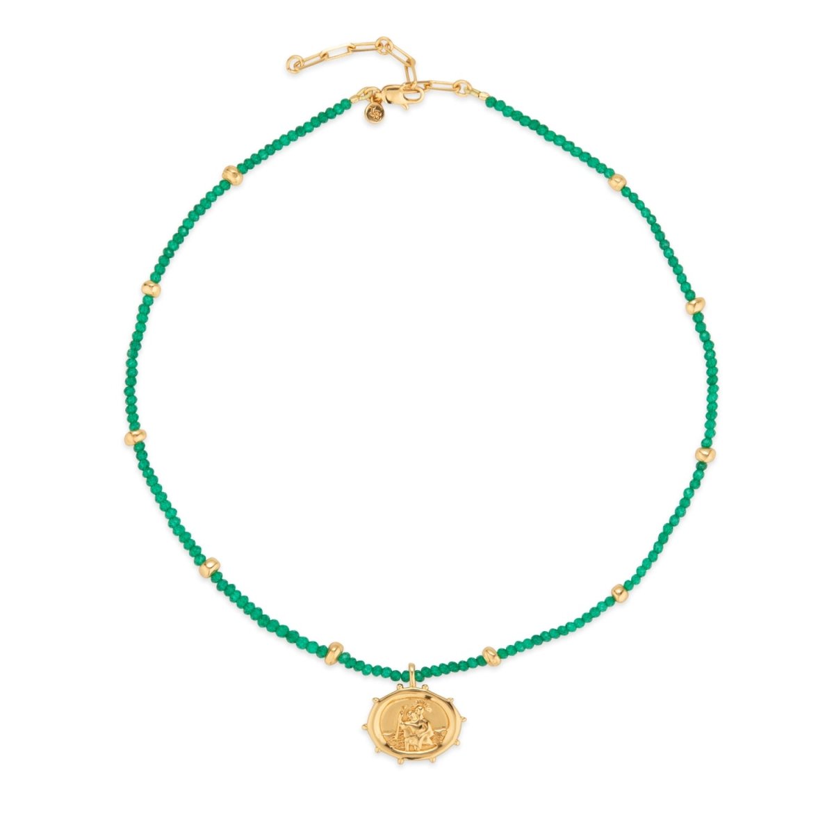 St. Christopher Green Jade Beaded Talisman Gold Necklace - Lulu B London - Timeless Jewellery