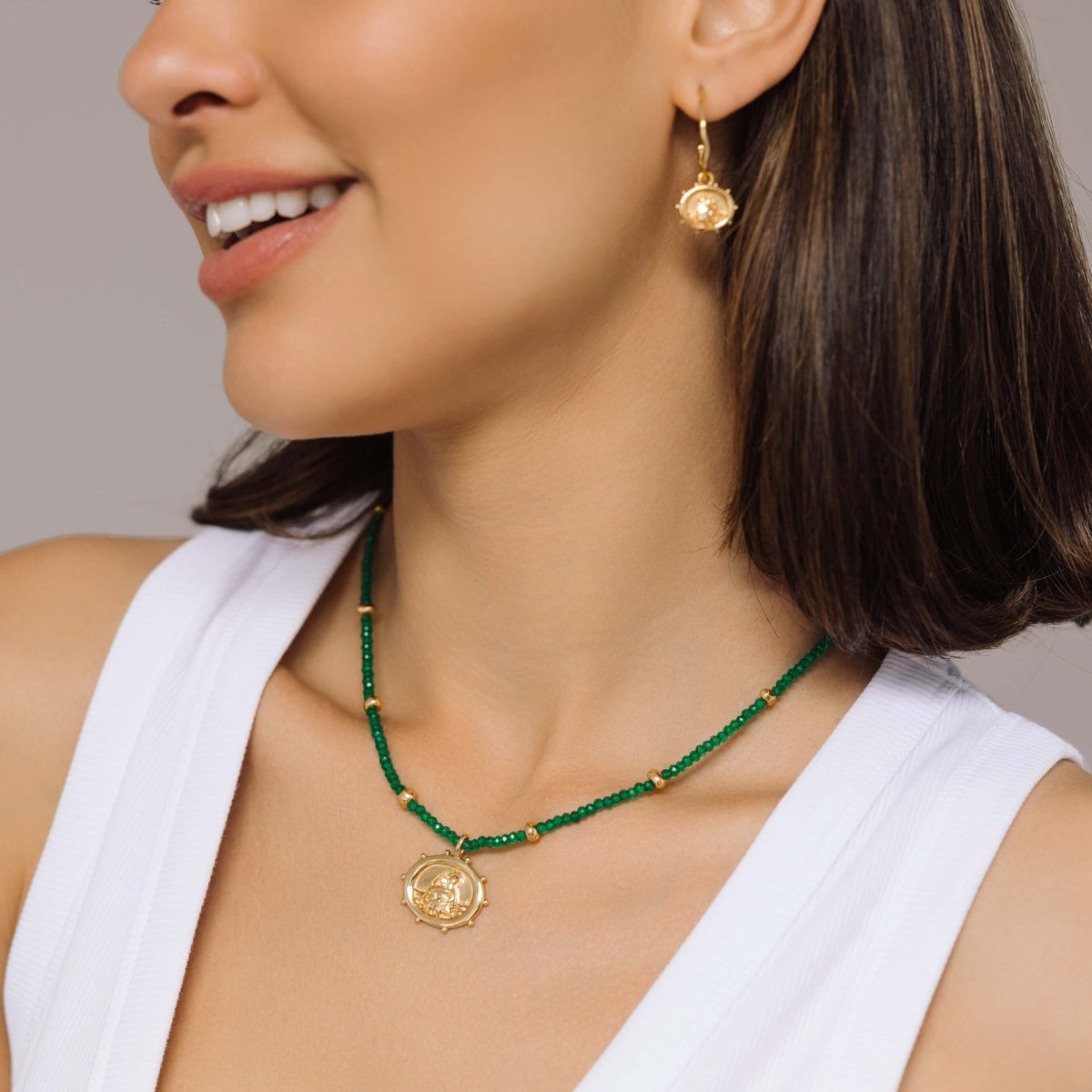 St. Christopher Green Jade Beaded Talisman Gold Necklace - Lulu B London - Timeless Jewellery